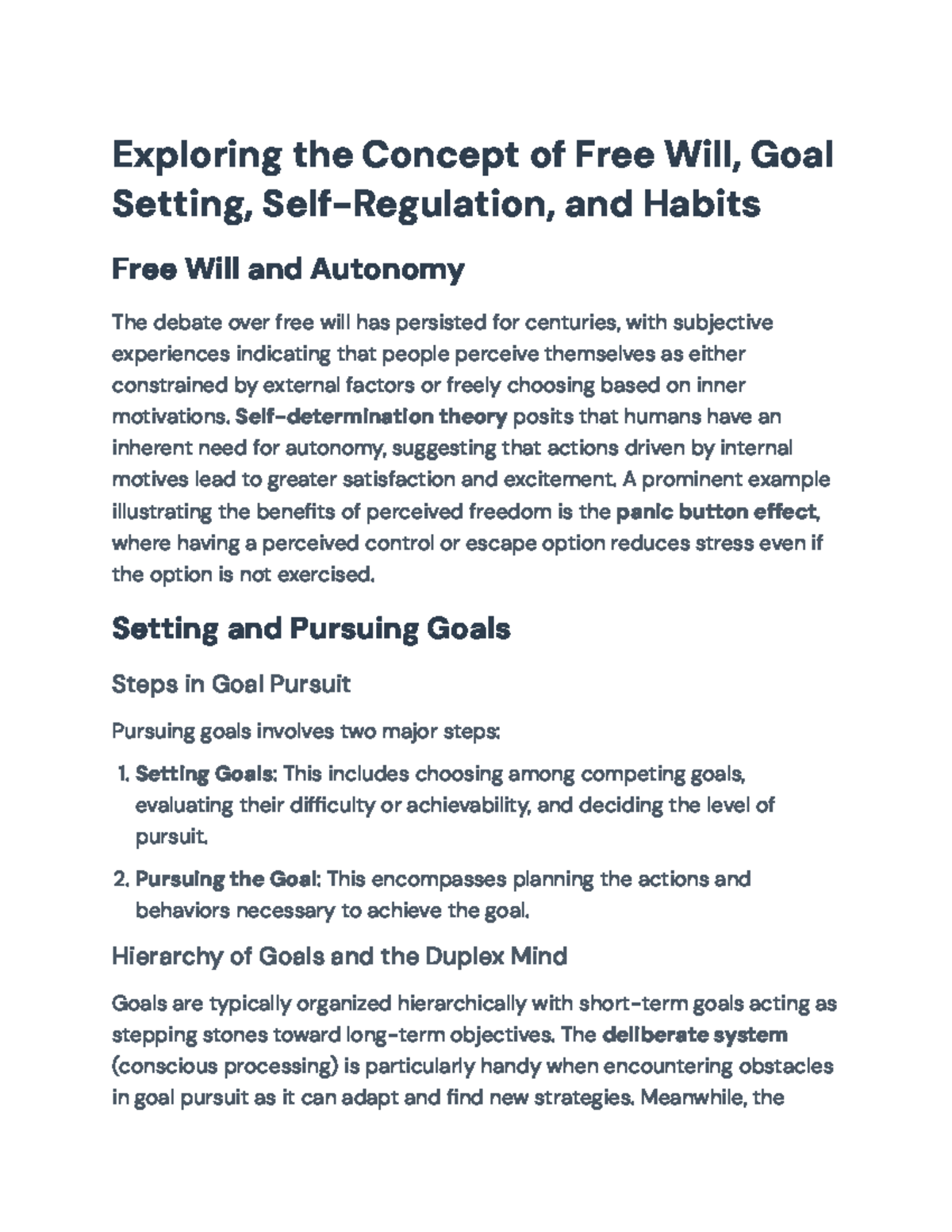 Exploring Free Will, Goal Setting, Self-Regulation, and Habits ...