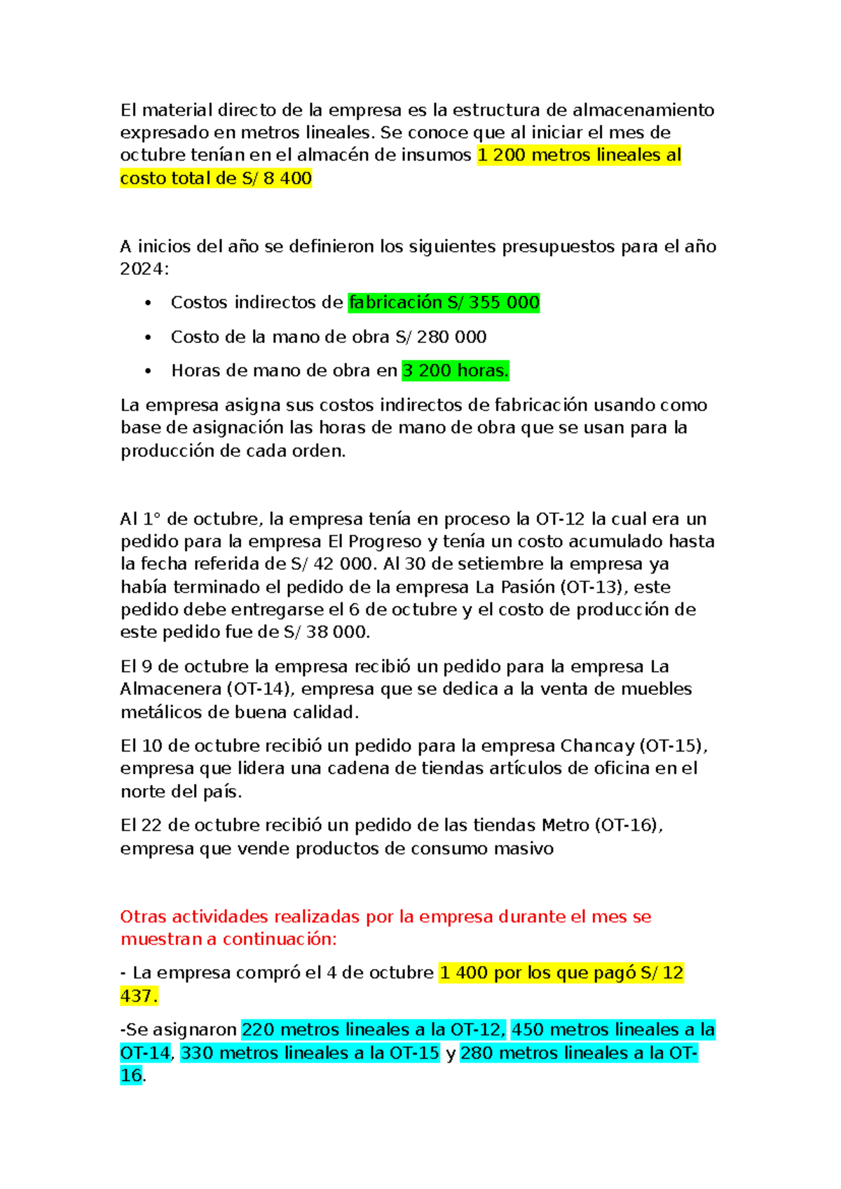 Caso PC2: Análisis de Costos y Presupuestos de Octubre - Studocu