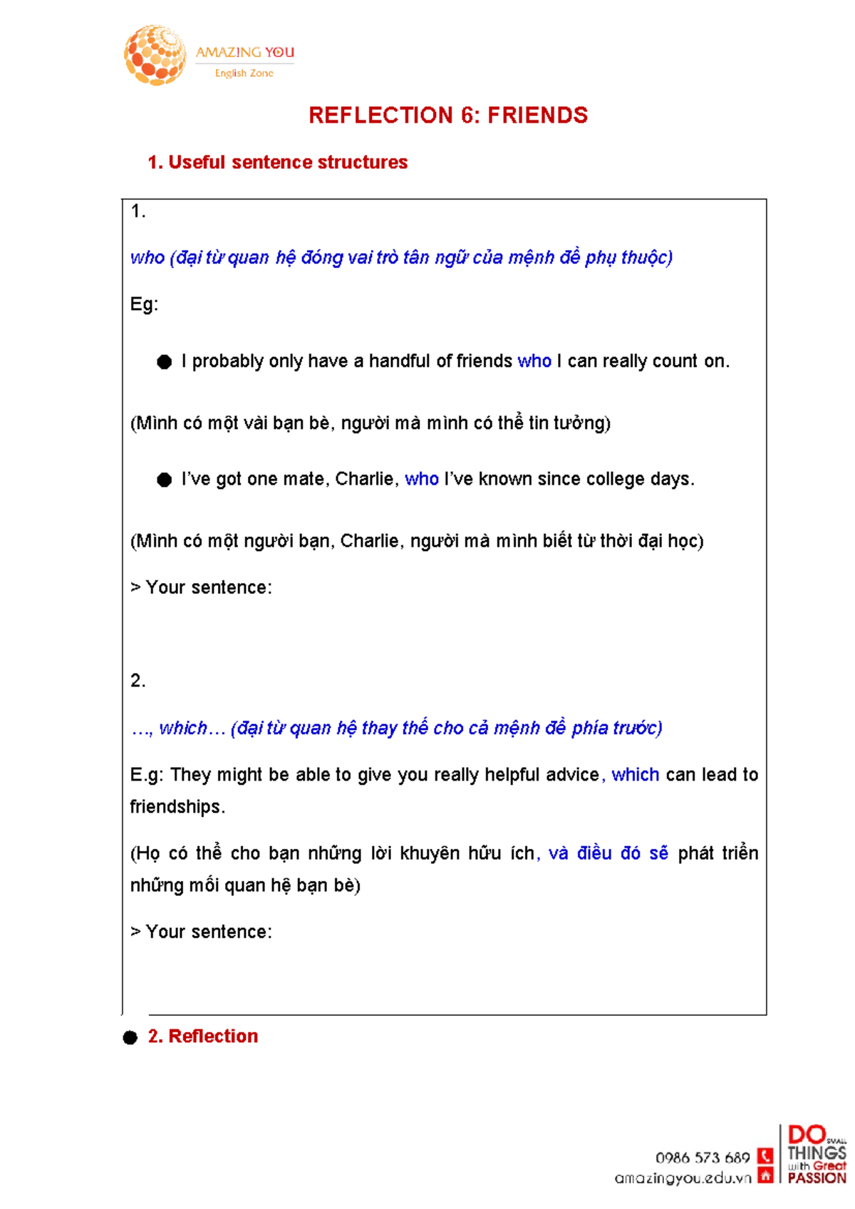 Reflection 6: Friends - Sentence Structures & Key Questions - Studocu