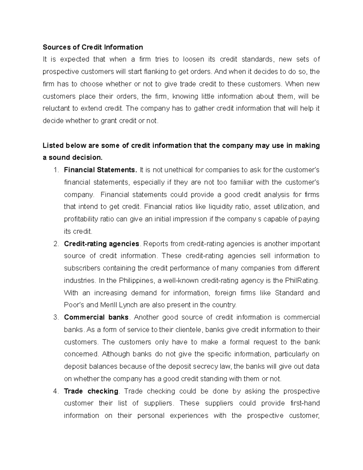 Sources of Credit Info: Financial Checks & Collection Policies - Studocu