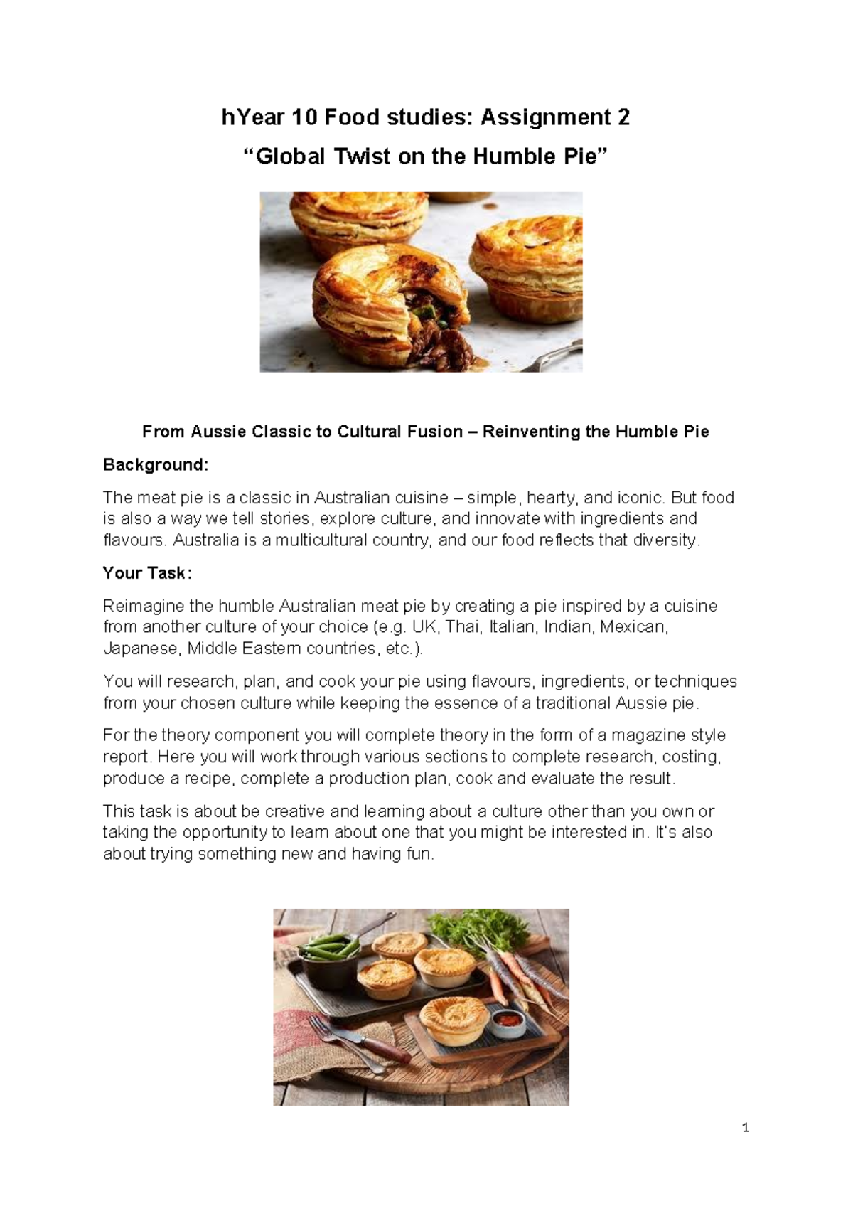 Y10 Food Studies: Assignment 2 - Cultural Fusion Pie Project - Studocu