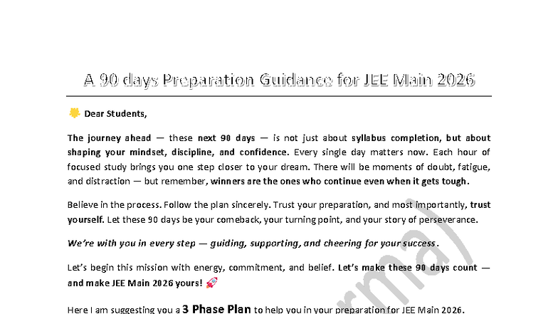90 Days Study Plan for JEE Main 2026 Preparation - Studocu