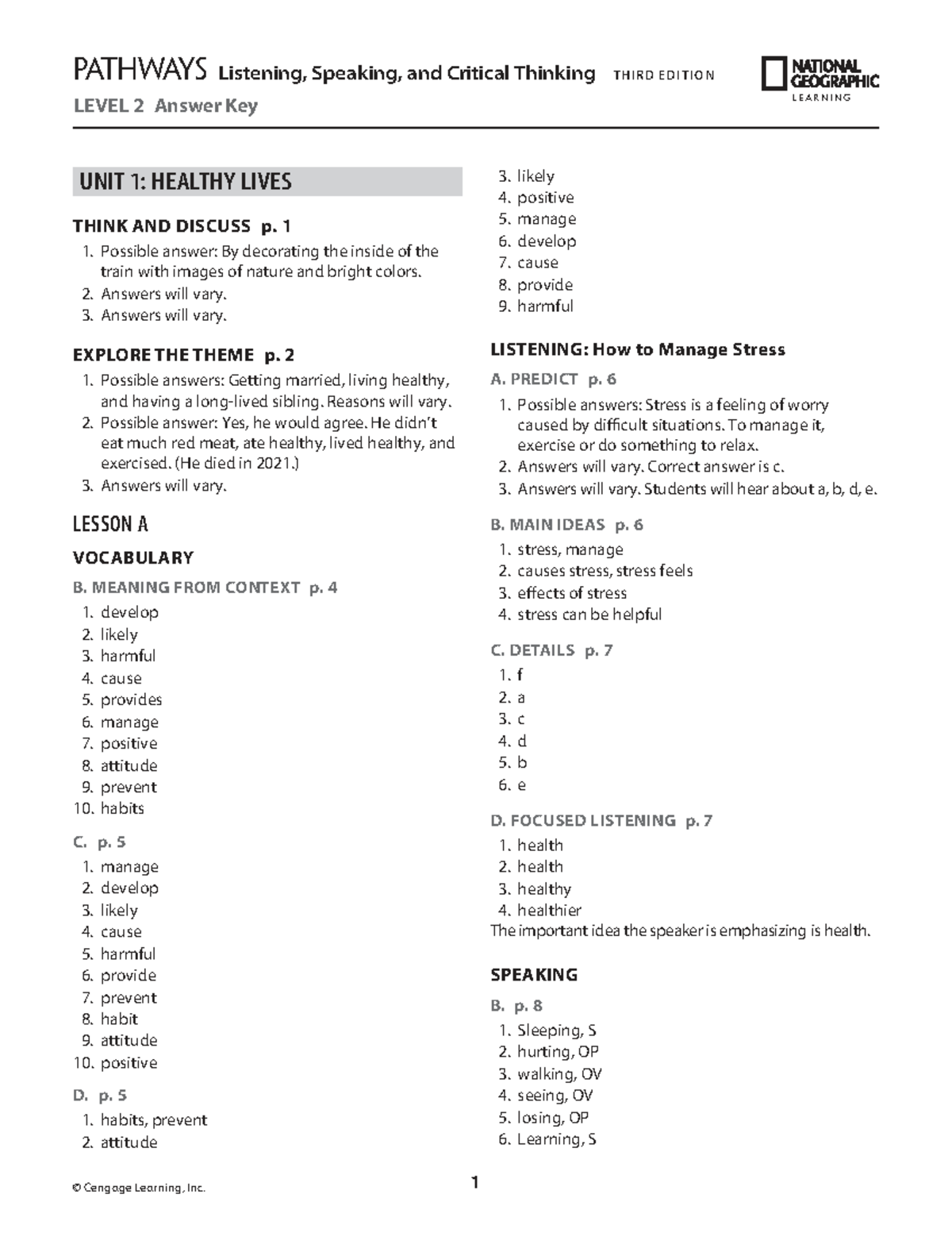 238415 Pathways Listening, Speaking, and Critical Thinking 3e L2 Answer ...