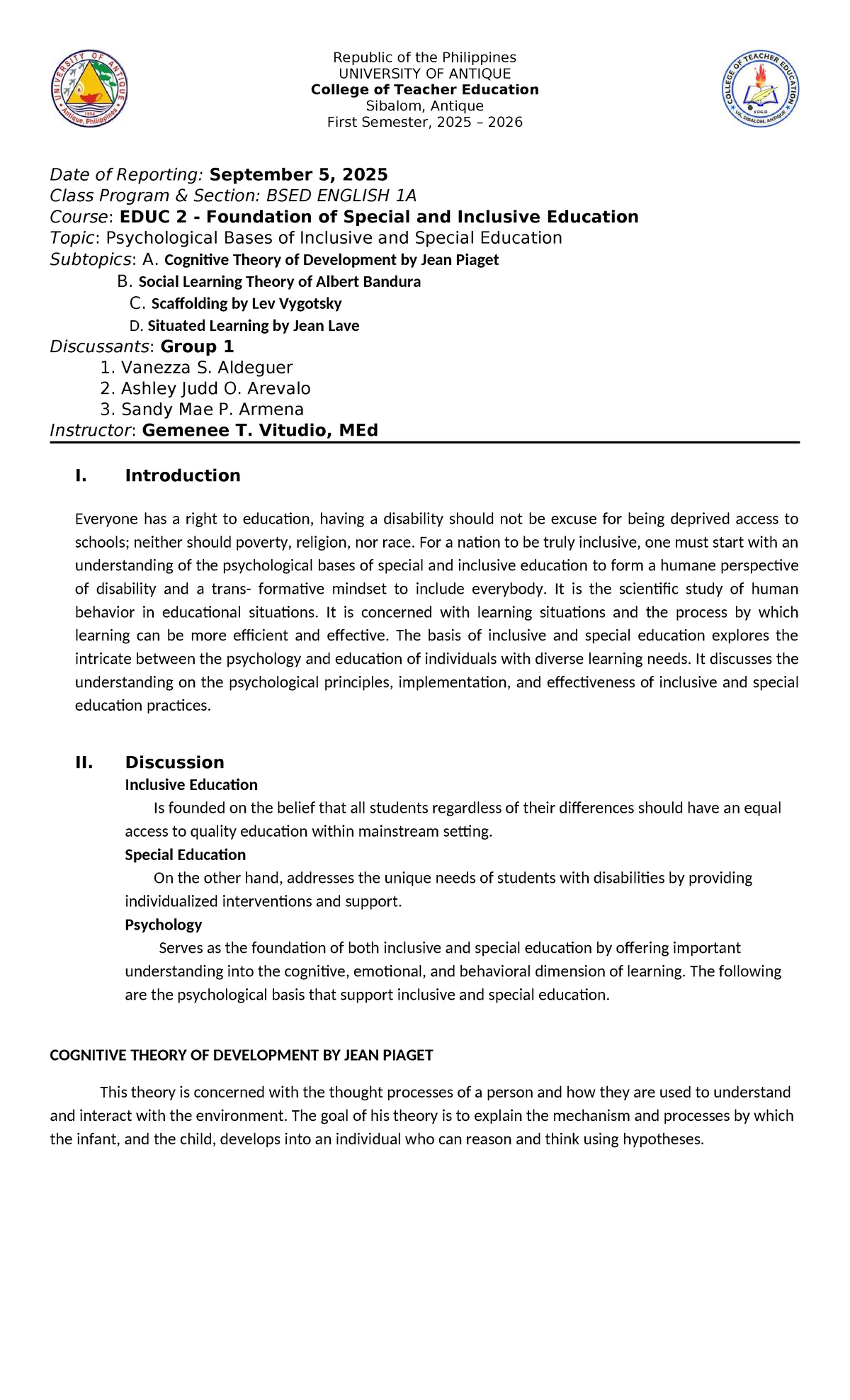 EDUC 2 Group 1 Handouts: Psychological Bases of Inclusive Education ...