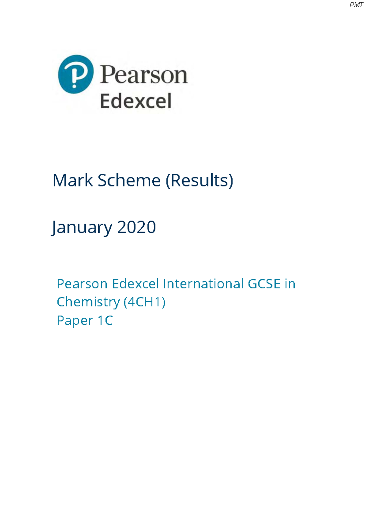 PMT Mark Scheme (Results) Jan 2020 Edexcel International GCSE Chemistry ...