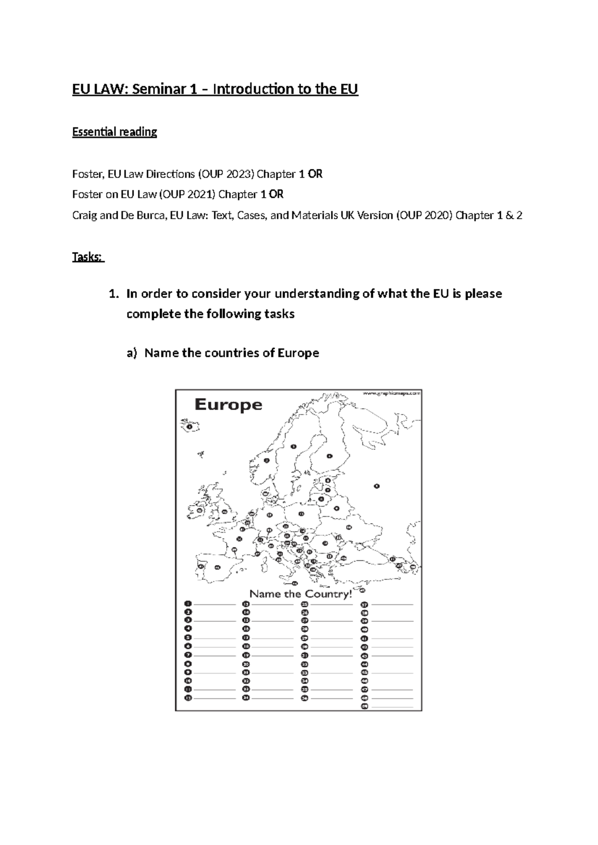 EU Seminar 1 Brief (24-25) - EU LAW: Seminar 1 – Introduction to the EU ...