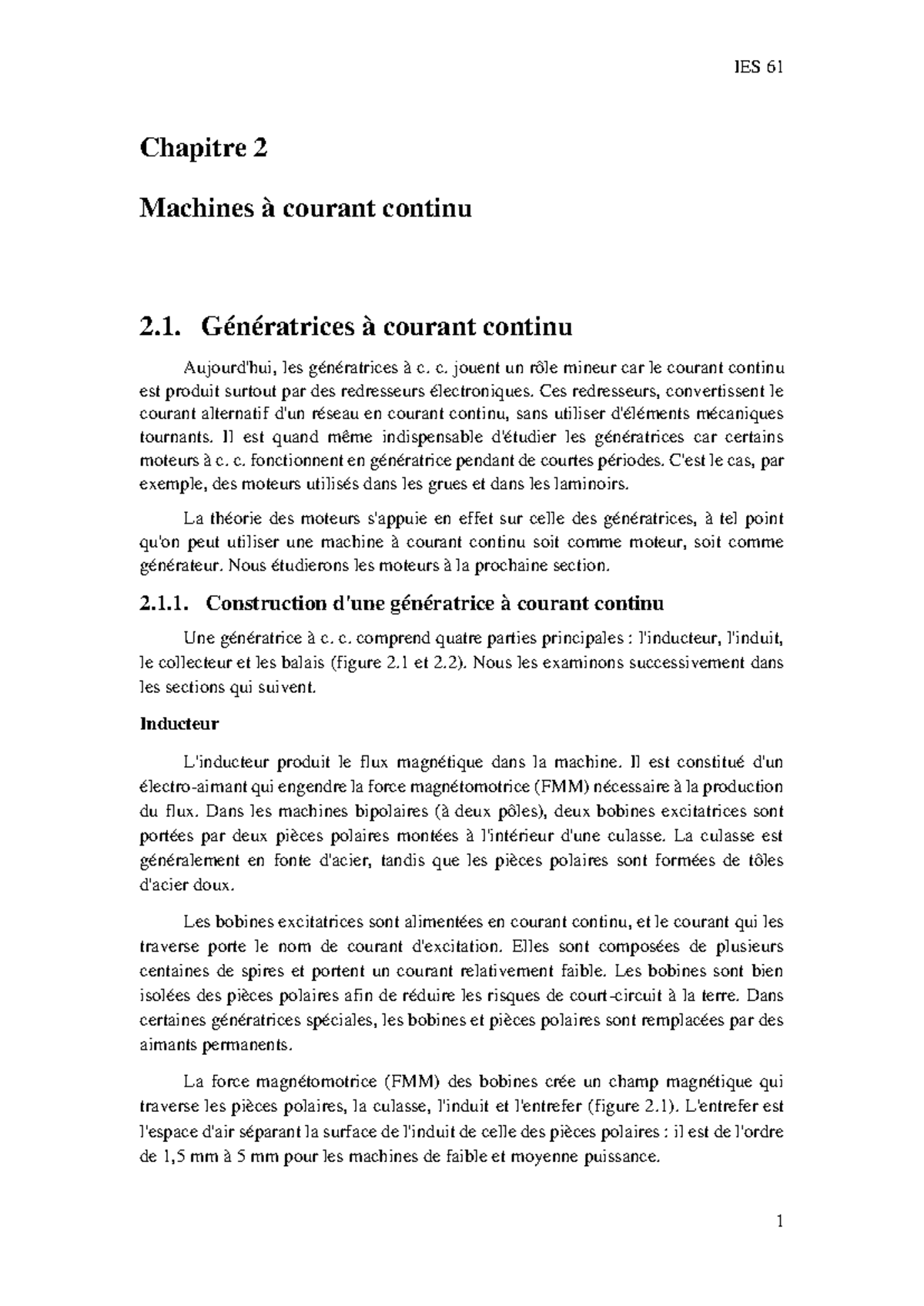 Chapitre 2: Machines à Courant Continu et Génératrices C.C. - Studocu
