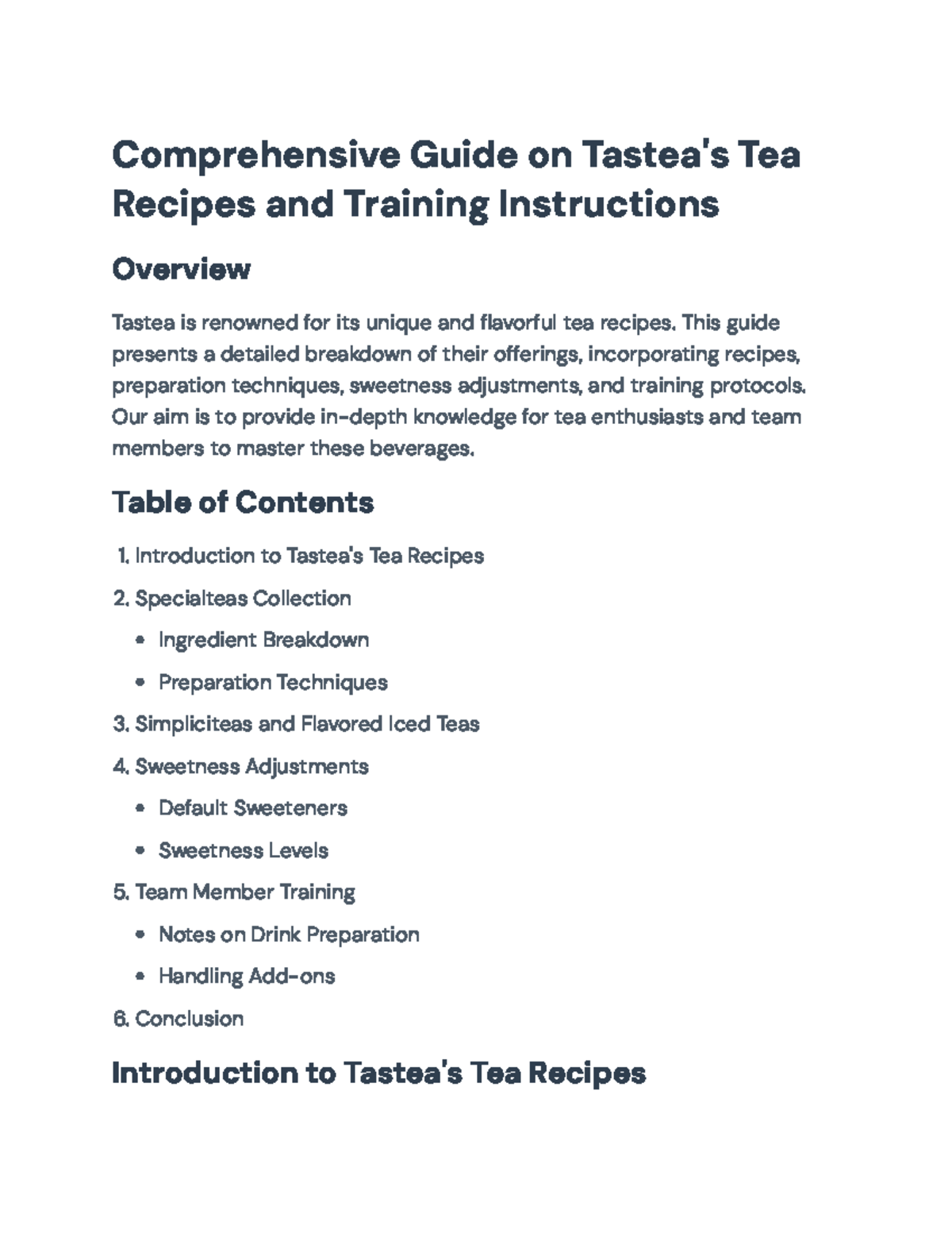 Tastea's Comprehensive Tea Recipe Guide and Team Training Instructions ...