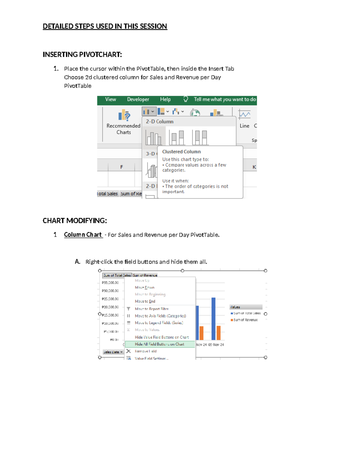 Chart Modifying Steps - ..... - DETAILED STEPS USED IN THIS SESSION ...
