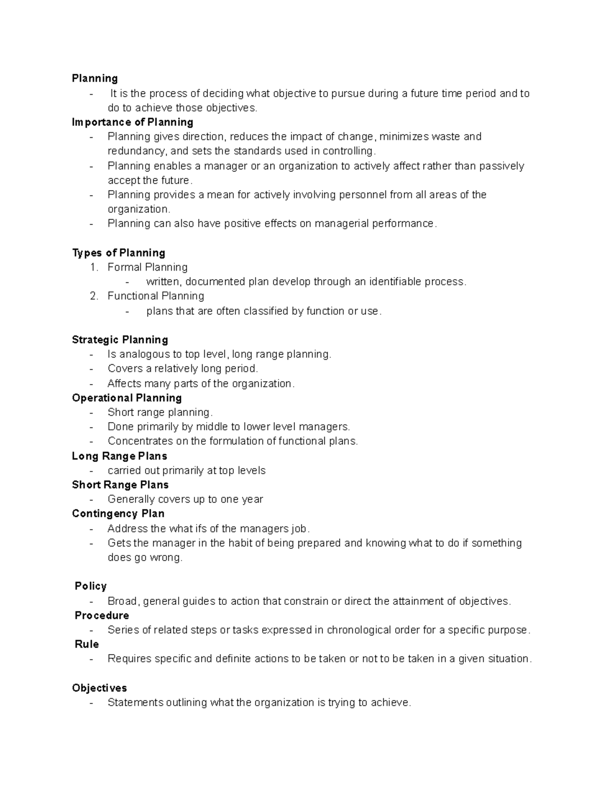 Planning and Strategic Management: Key Concepts and Types - Studocu