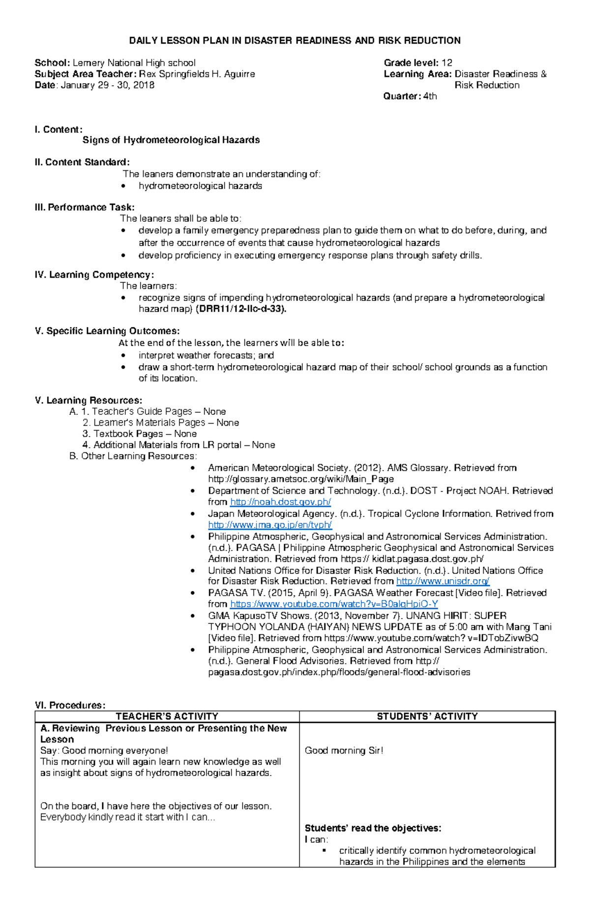 371847336 Daily Lesson PLAN IN Disaster Readiness AND RISK Reduction ...