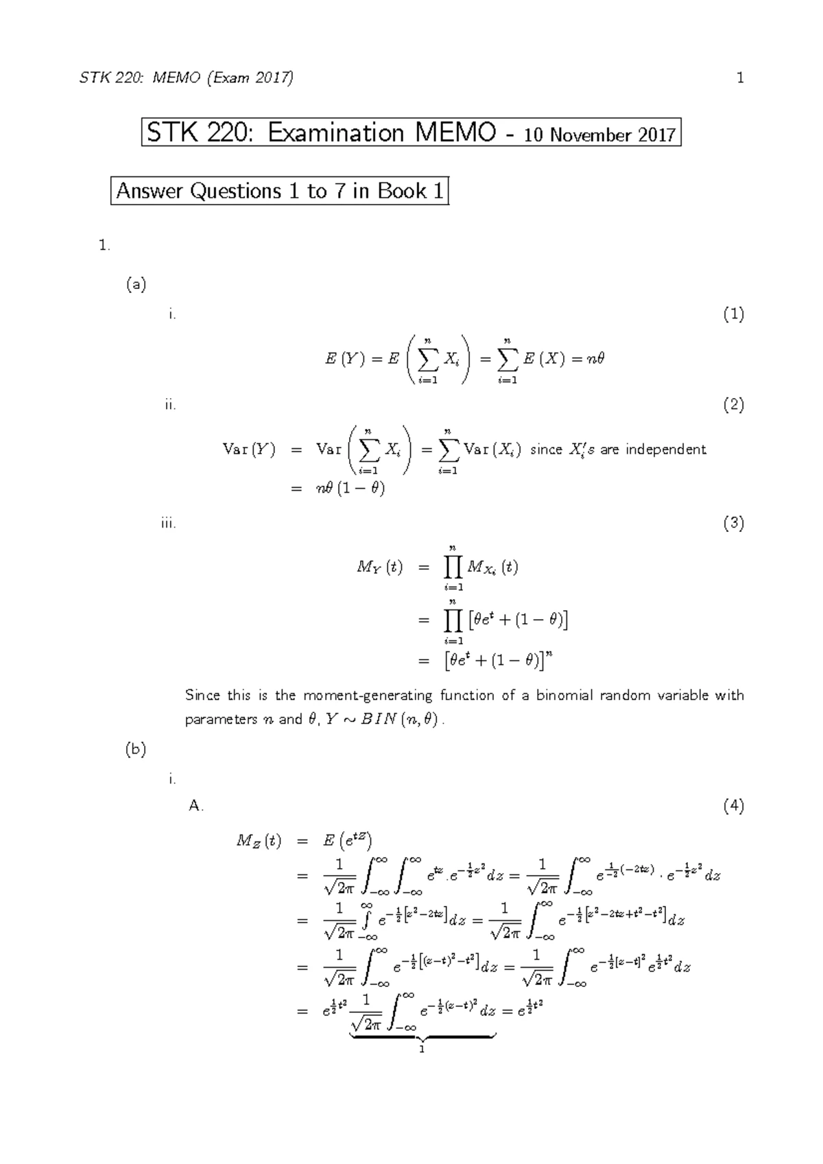 Exam STK220 2016 MEMO - Stats 220 Comprehensive Review - Studocu