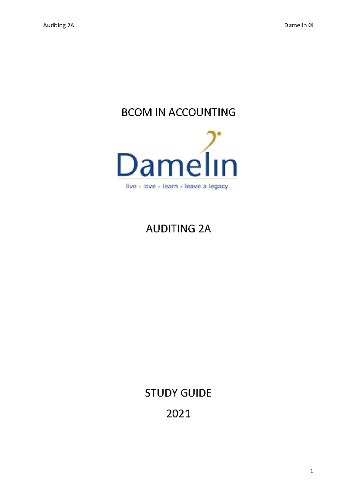 BCOM AUD210 Y2 SG: Comprehensive Study Guide for Auditing 2A - Studocu