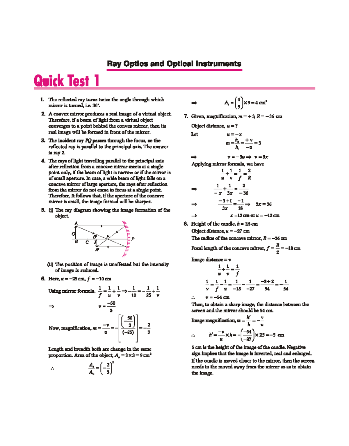 All in One Physics 12th Ch 9 Ray Optics Quick Test 1 - Studocu