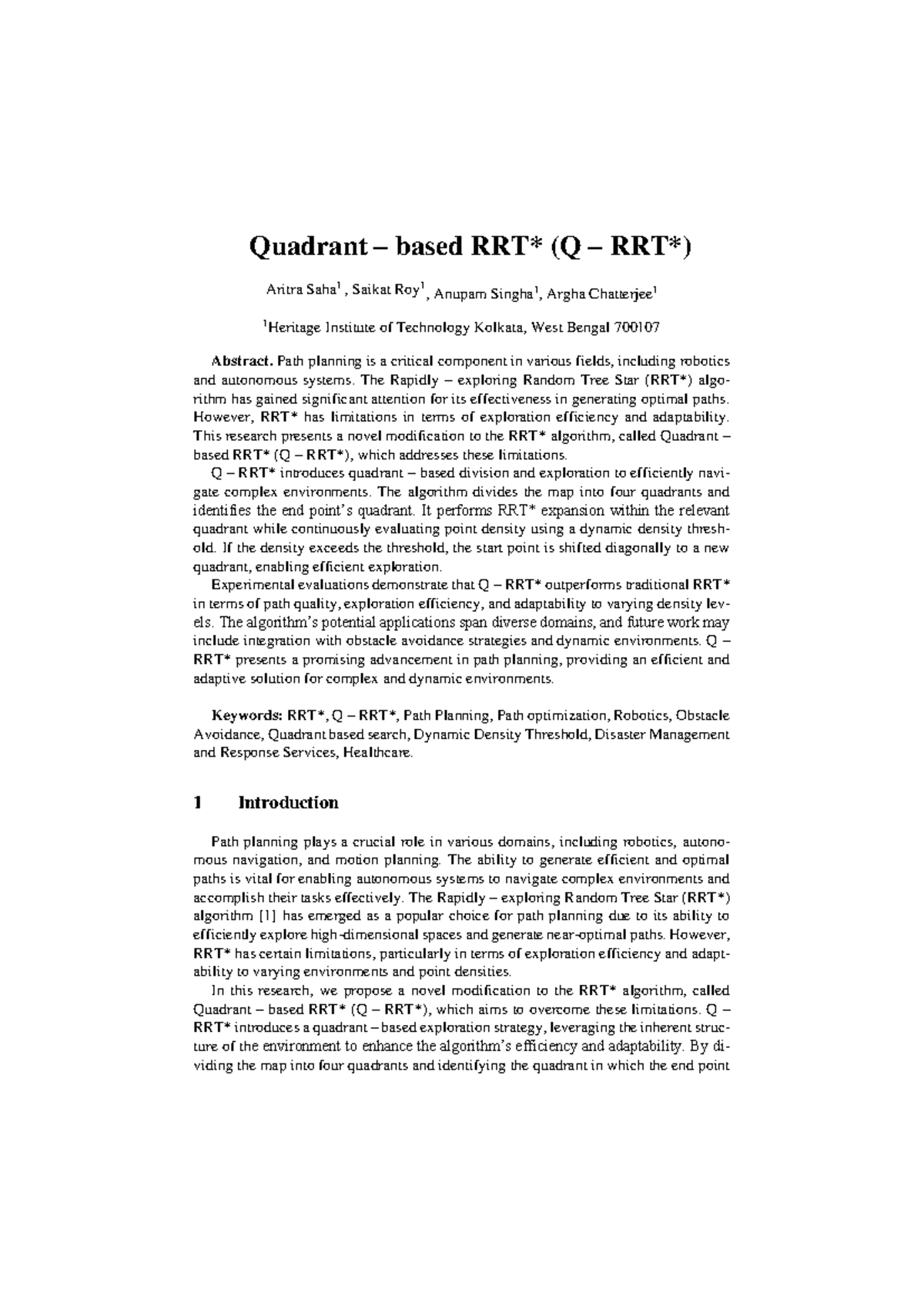 Quadrant Based Path Planning: Enhancements to RRT* Algorithm (VLSI ...