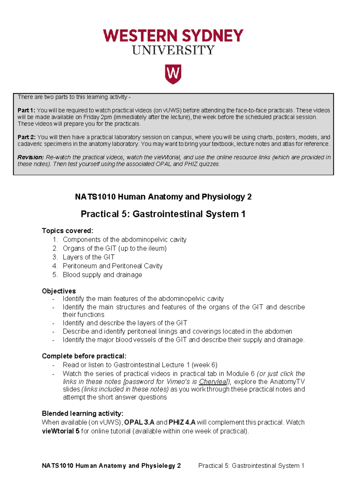 Practical 5: GIT Anatomy and Physiology 2 - NATS1010 Overview - Studocu