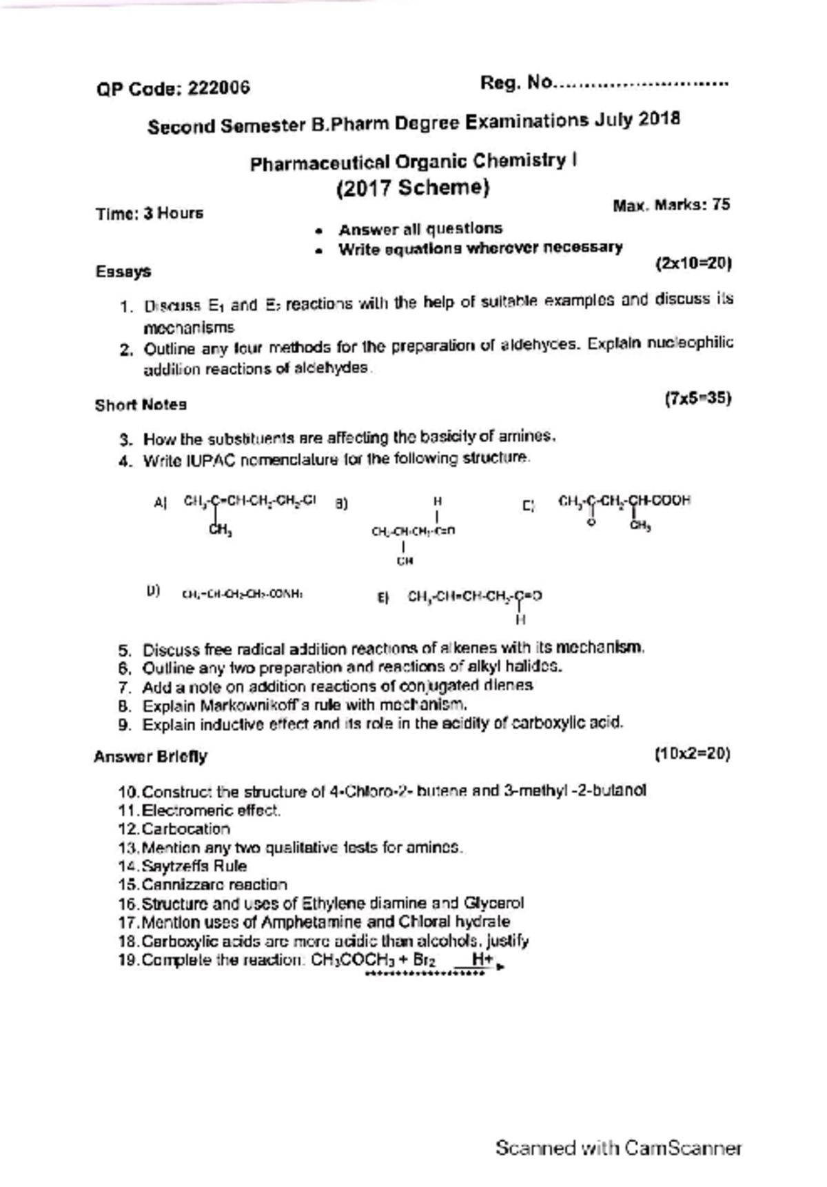 Poc-1 - Pharmaceutical Organic Chemistry Exam Questions - Studocu
