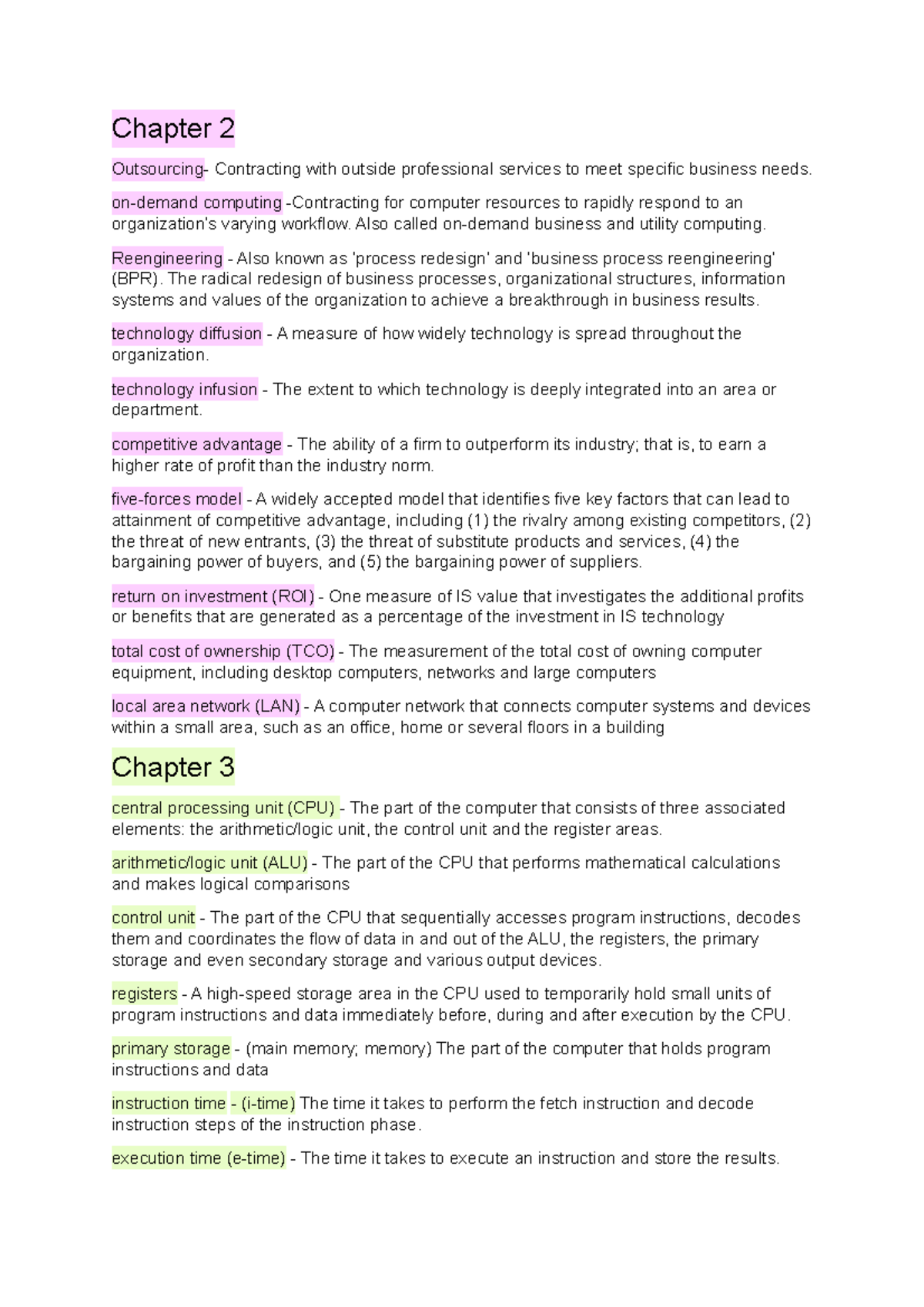A1 Study Notes: Chapters 2-6 Overview for IS Concepts - Document Preview