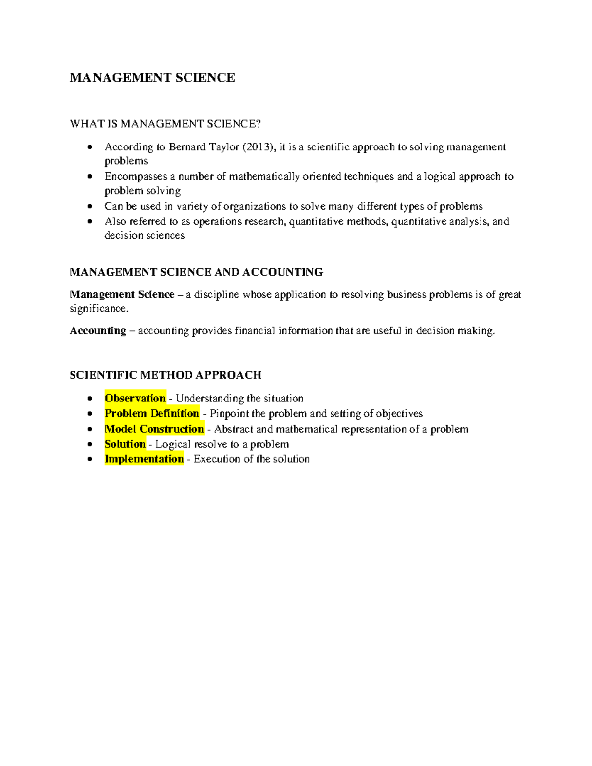 MANAGEMENT SCIENCE: An Overview of Techniques and Applications - Studocu