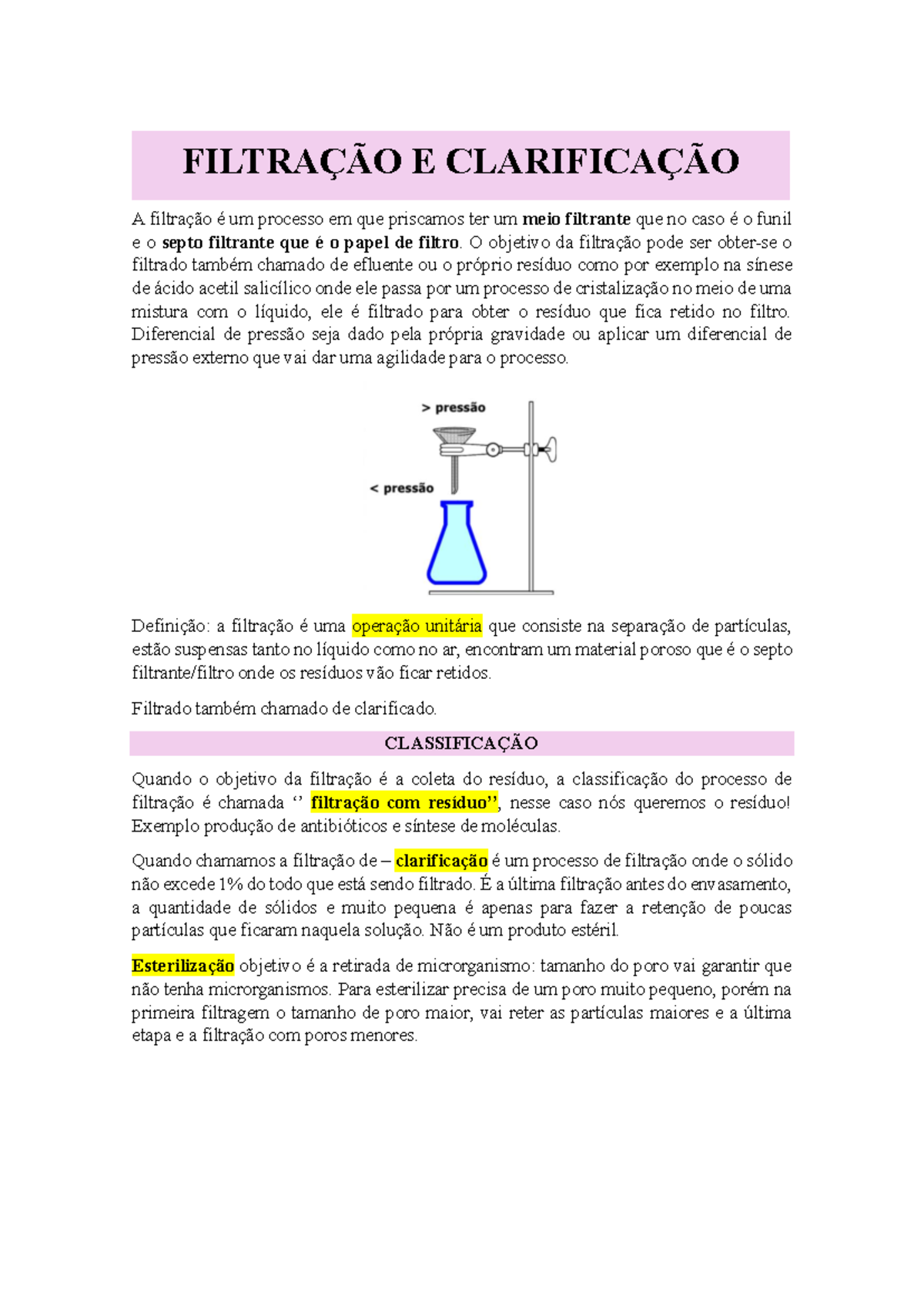 Filtração e Clarificação: Processos e Mecanismos de Separação - Studocu