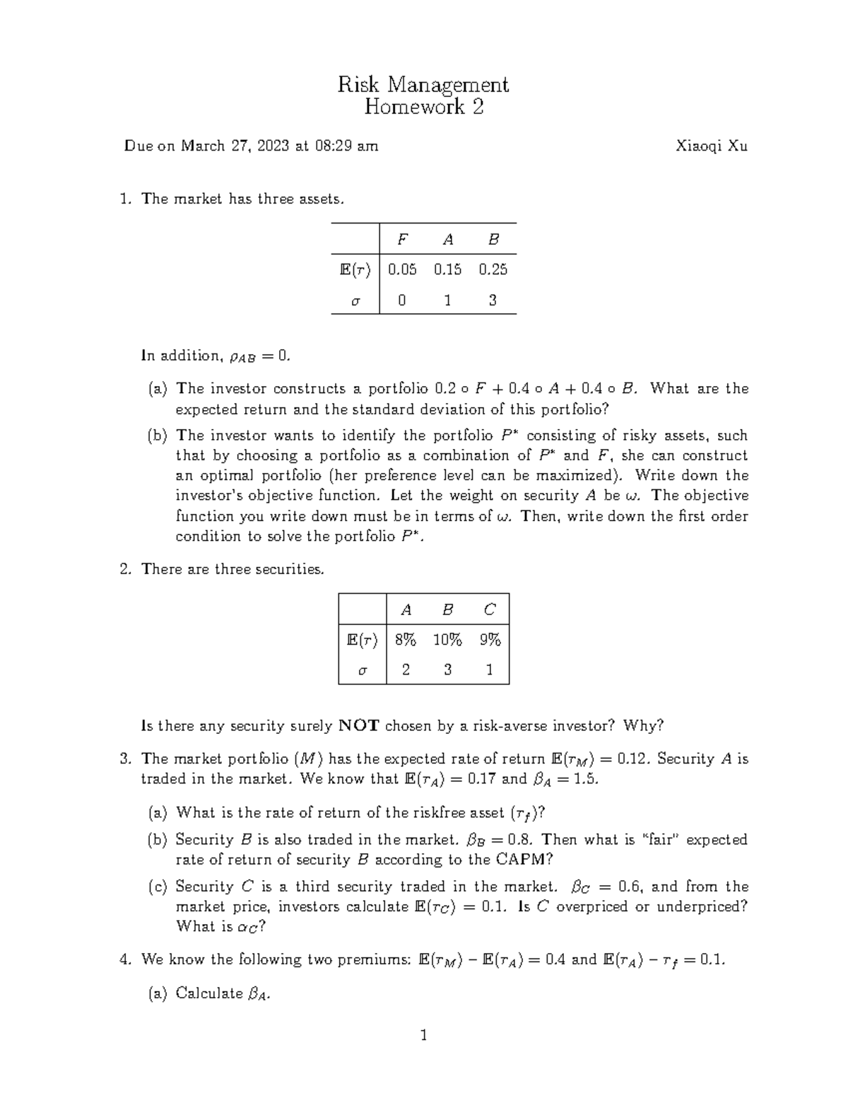 HW2 - Risk Management Portfolio Analysis and Calculations - Studocu