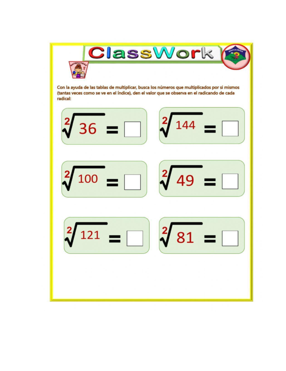 Hojas de trabajo de exponentes gratuitas | Personalízalas con Storyboard  That, image size:1200x1553