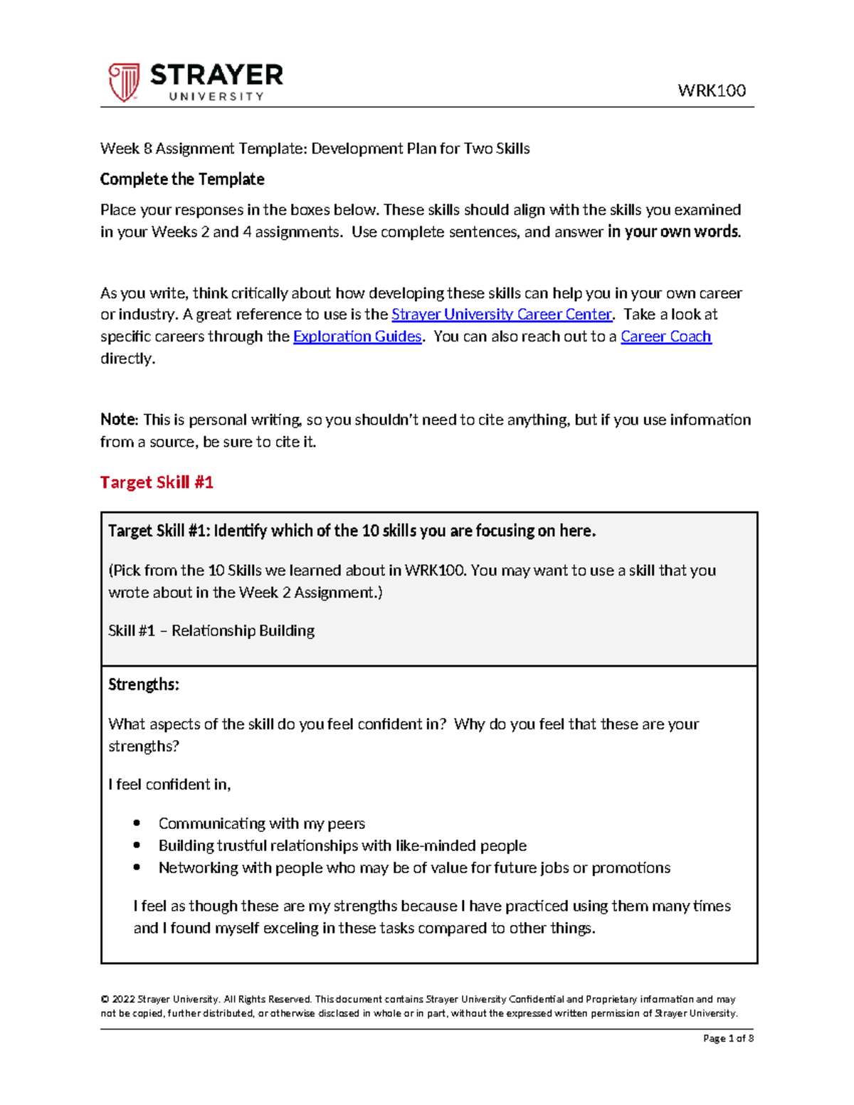 Lindsey Schweidel WRK100 Week 8 Assignment Skill Development Plan ...