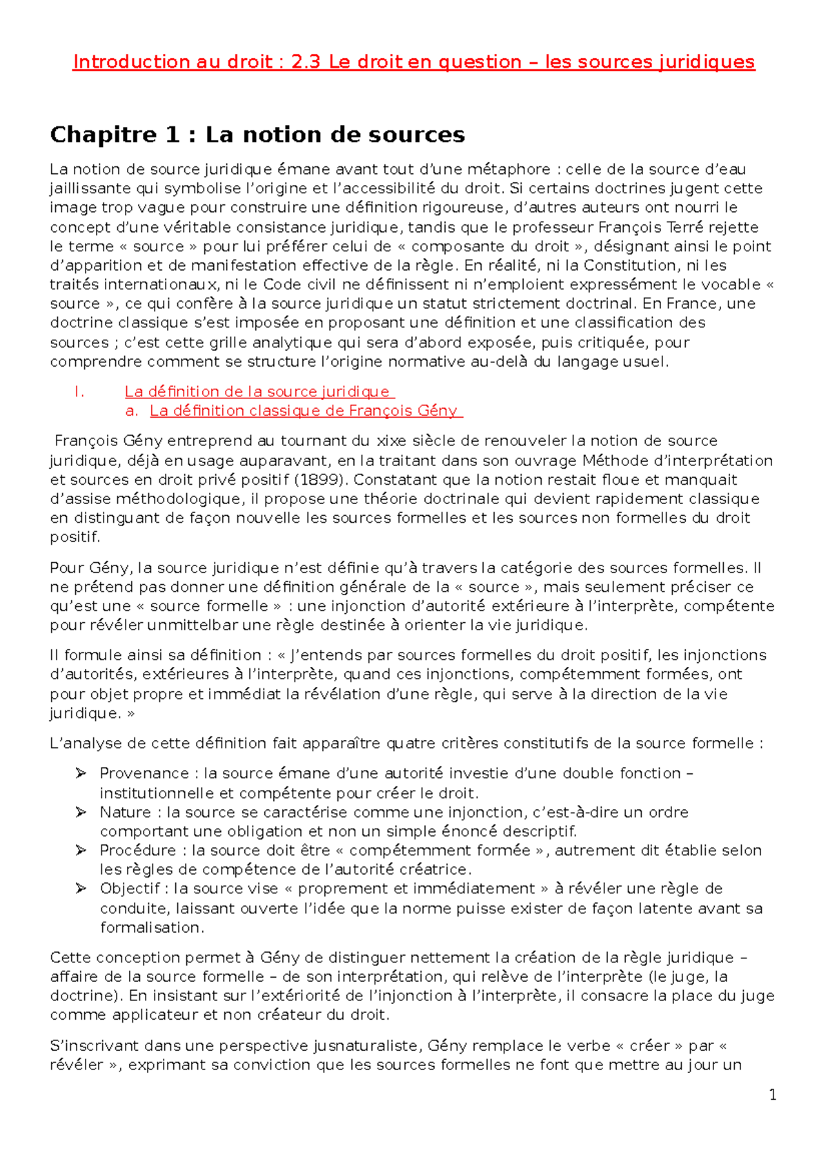 2.3 Le Droit en Question : Les Sources Juridiques - Chapitre 1 - Studocu