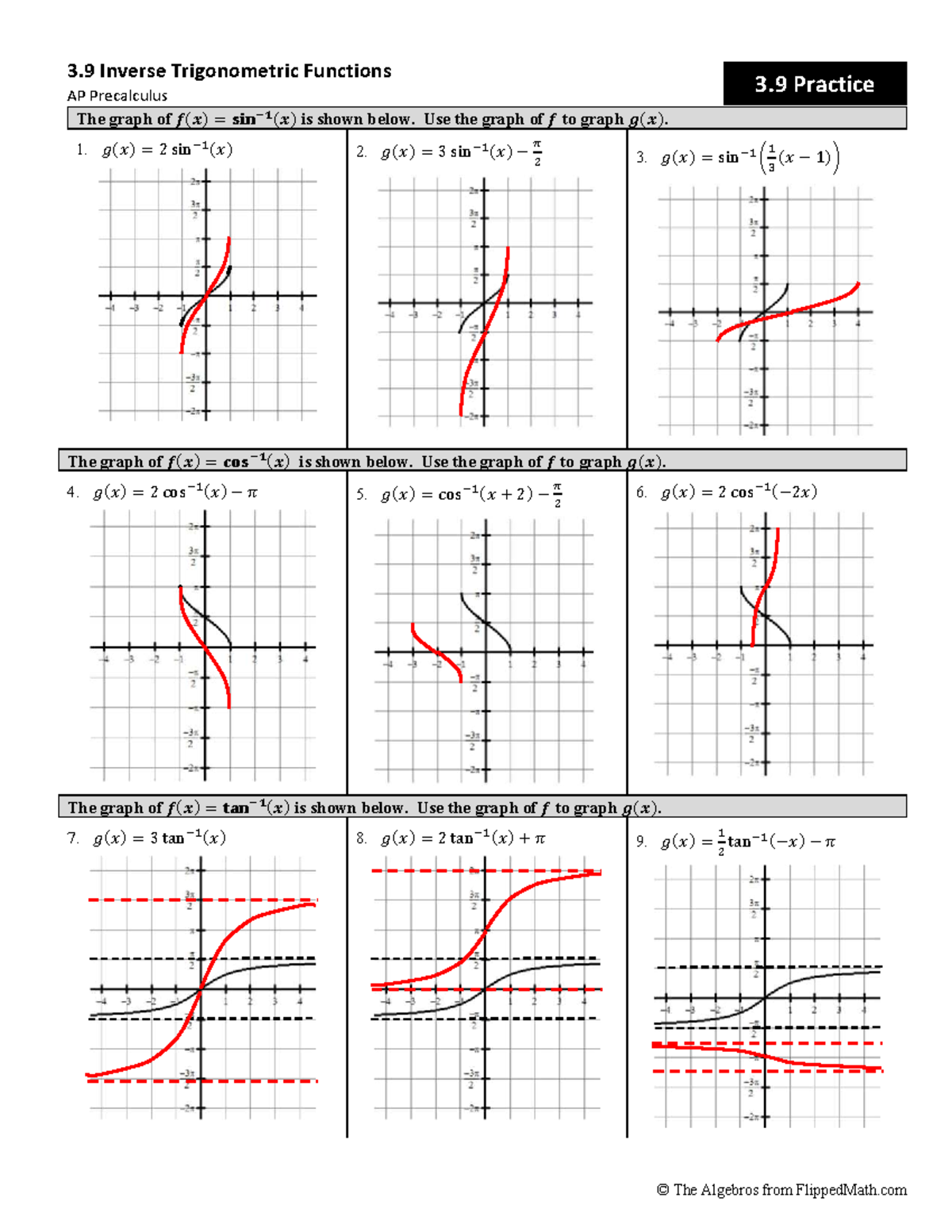 AP Precalculus 3.9 Inverse Trigonometric Functions Homework Answers ...