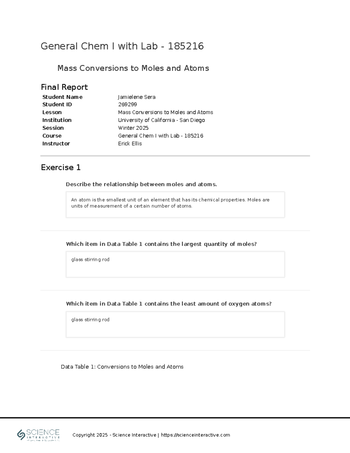 General Chem I with Lab - 185216: Mass Conversions & Atom Analysis ...