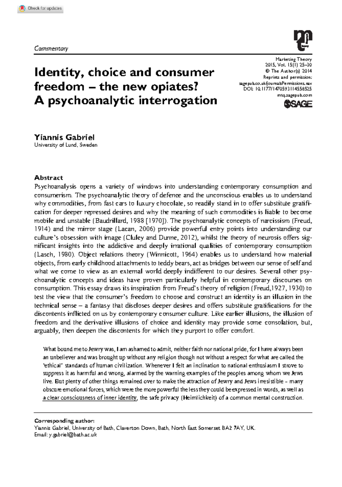 F10 Psychoanalytic Perspectives on Identity & Consumer Freedom ...