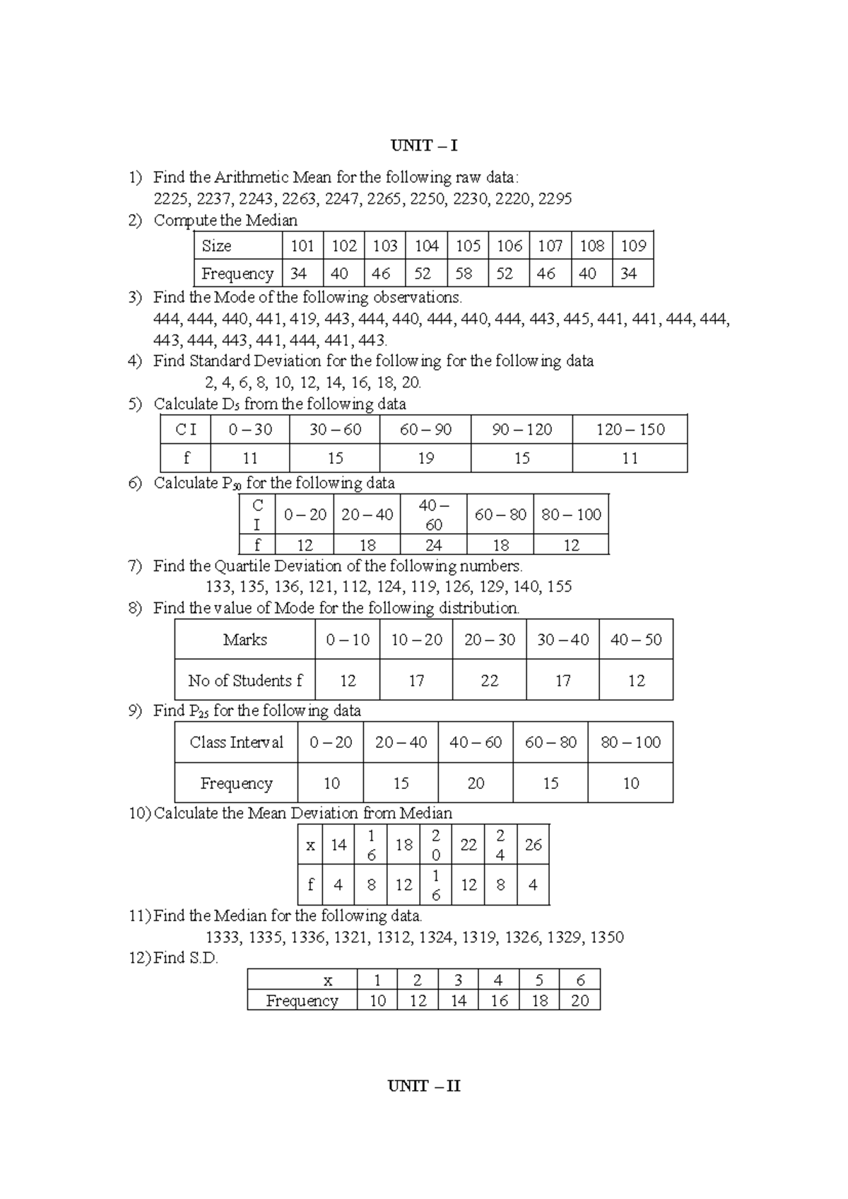 SYIT Sem IV Statistics Unit I & II Problem Set - Studocu