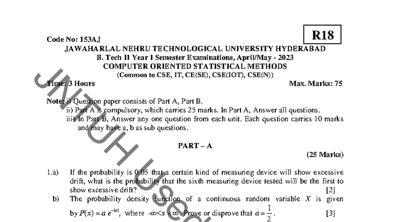 B.Tech II Year I Sem Exam 2023: Computer Oriented Statistical Methods ...