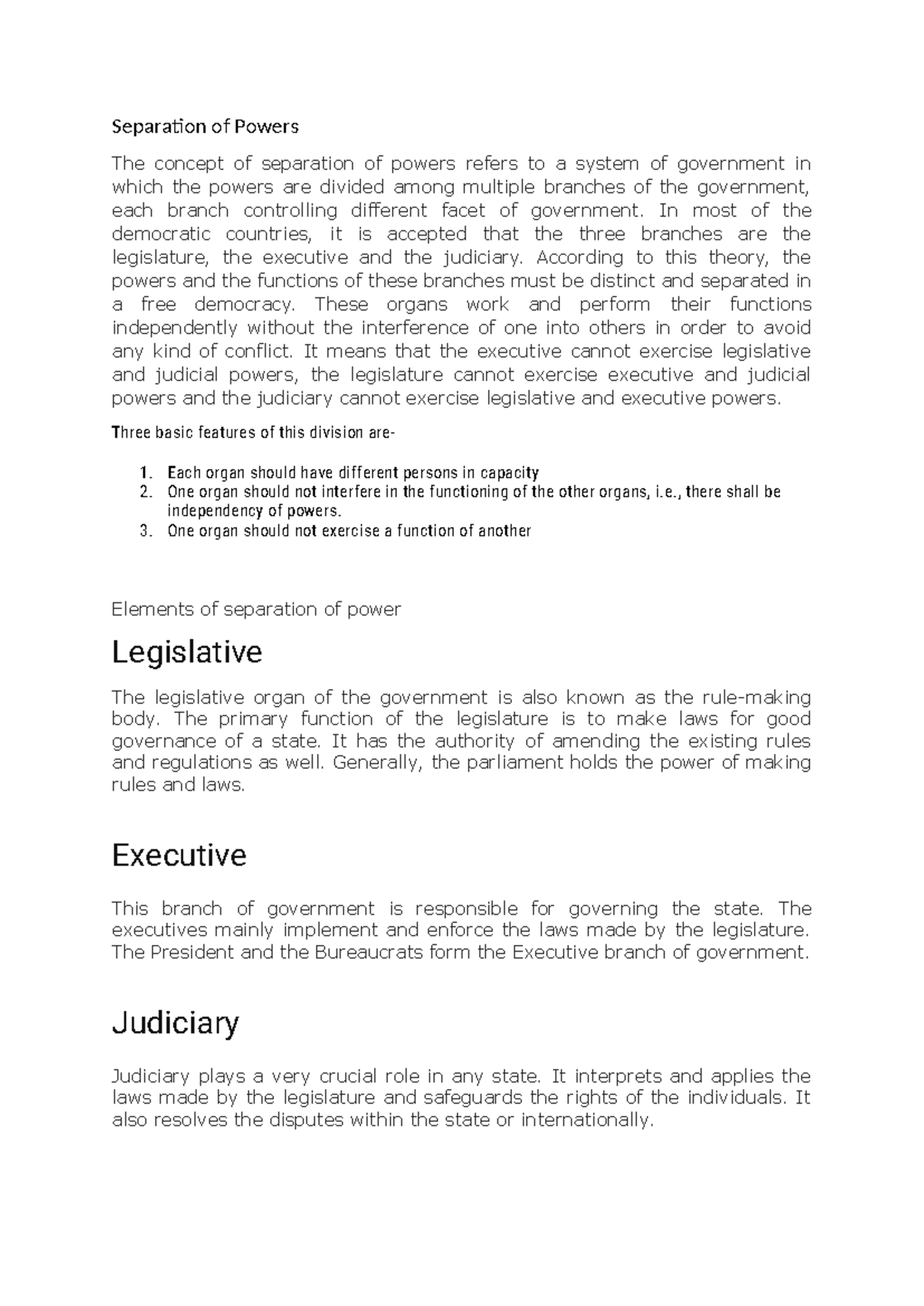 Admin Law: Separation of Powers & Rule of Law Overview - Studocu