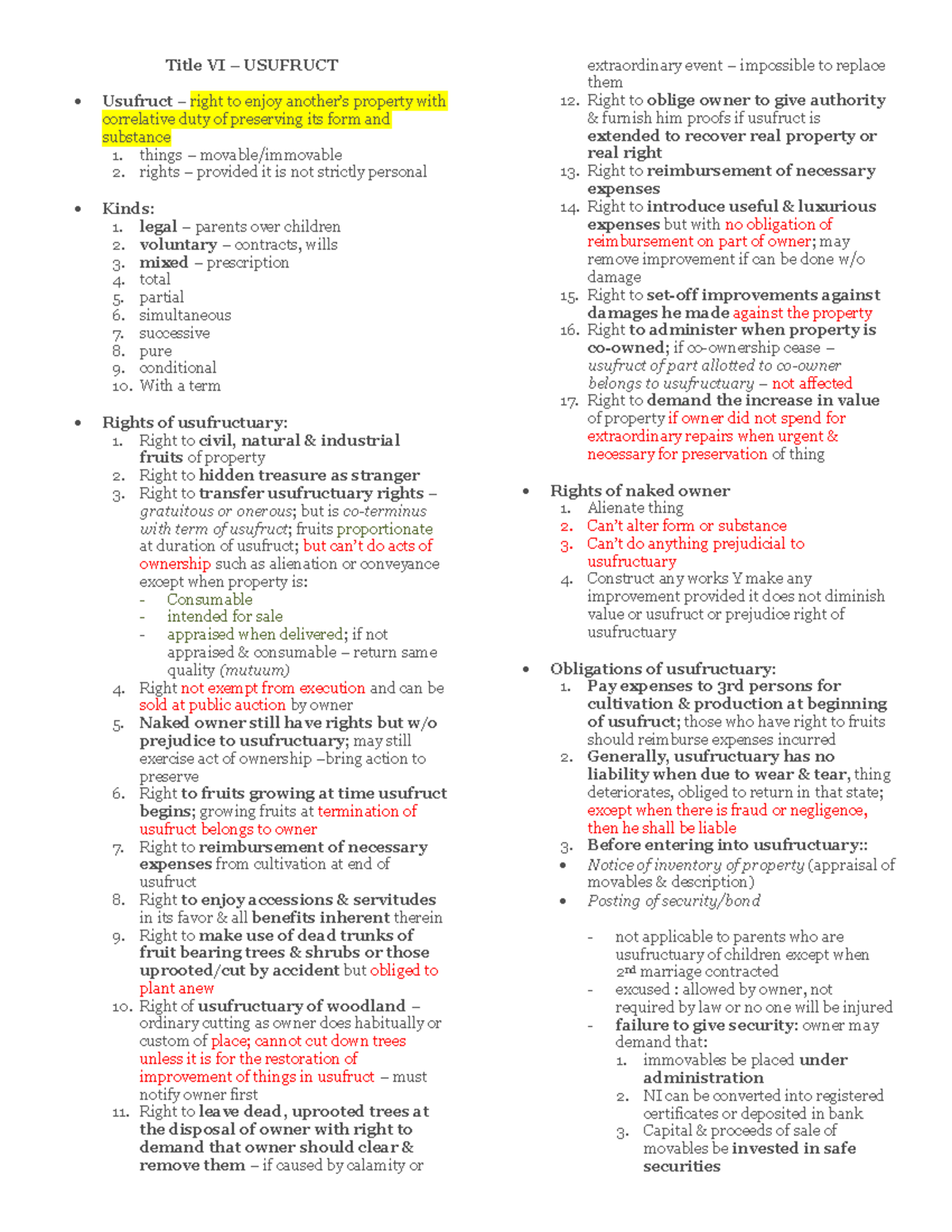 239439162 Property Law Usufruct and Ownership Overview - Studocu
