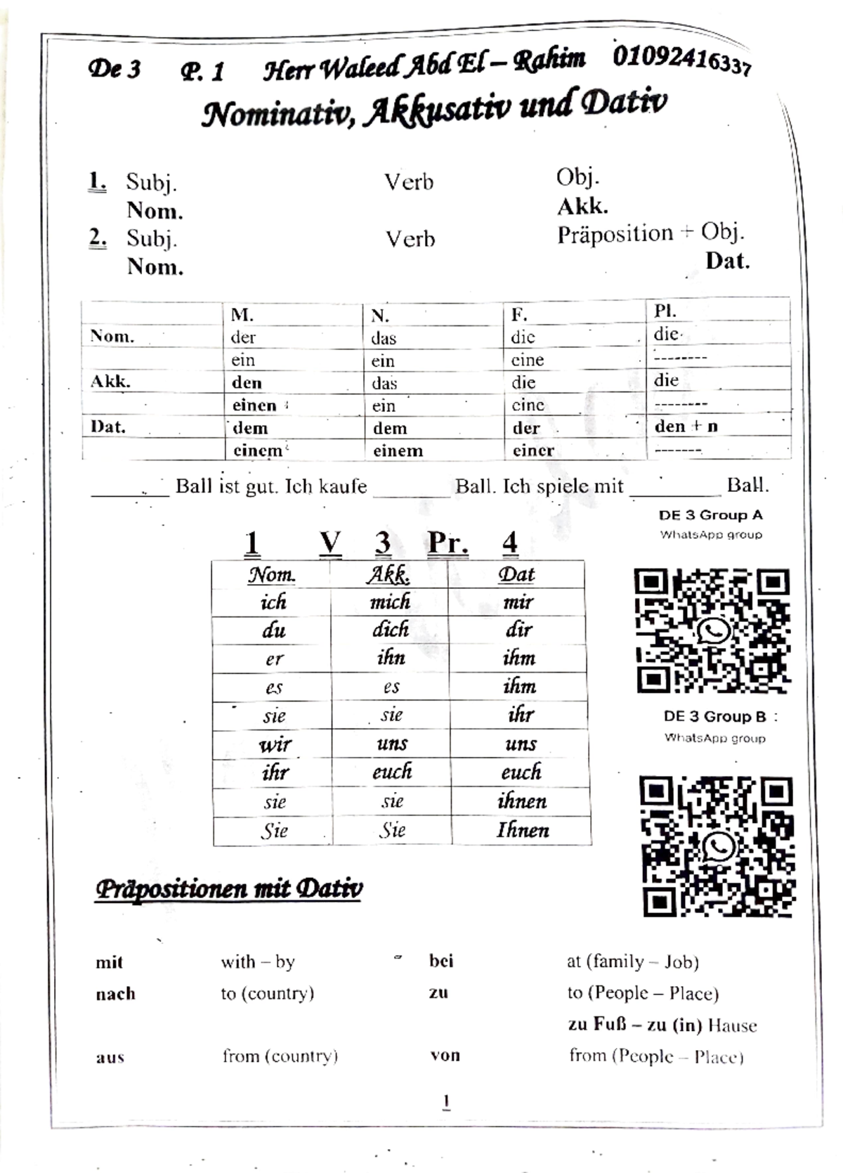 German 2 + Writing 1 + Dialogue 1 Notes by Herr Waleed - Studocu