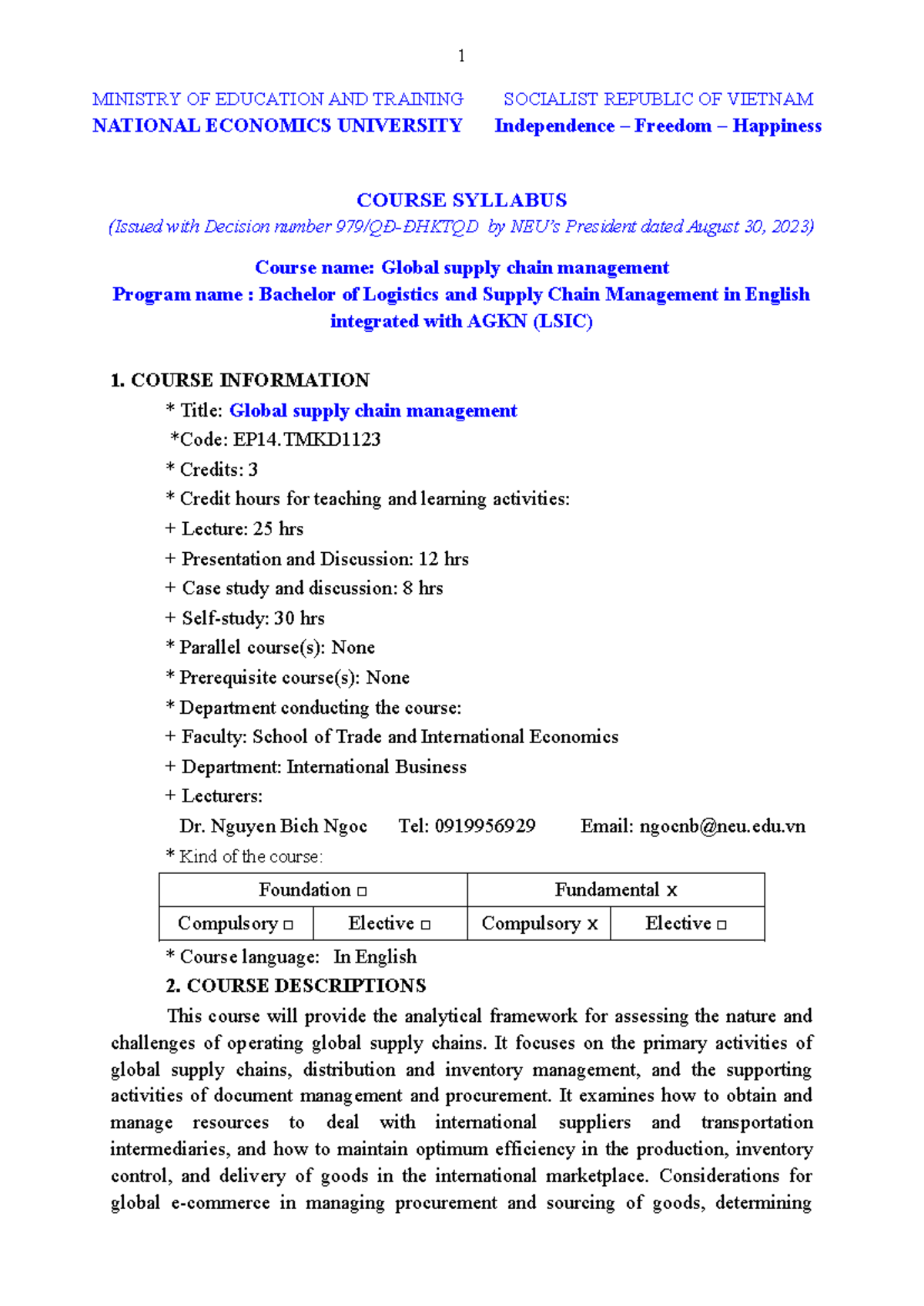 EP14 Global Supply Chain Management Course Syllabus and Outline - Studocu