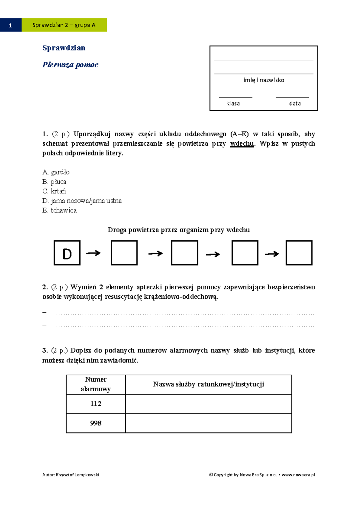 Sprawdzian Z Edb Nowa Era Pierwsza Pomoc