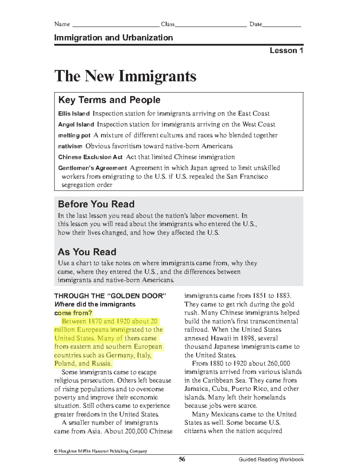 Kami Export - Qourtney Pinkston - Guided Reading on The New Immigrants ...