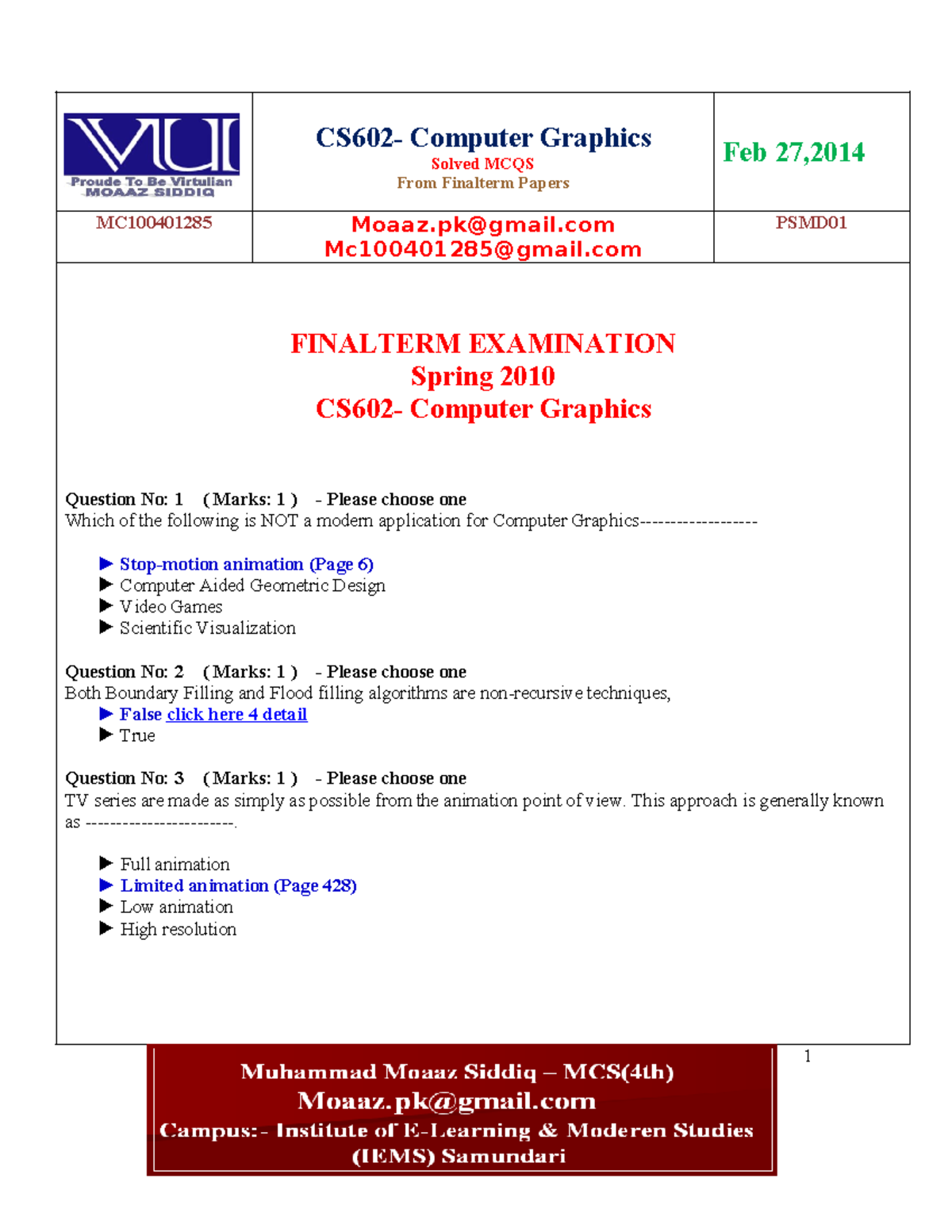 CS602 - Finalterm Solved MCQs for Computer Graphics with References ...