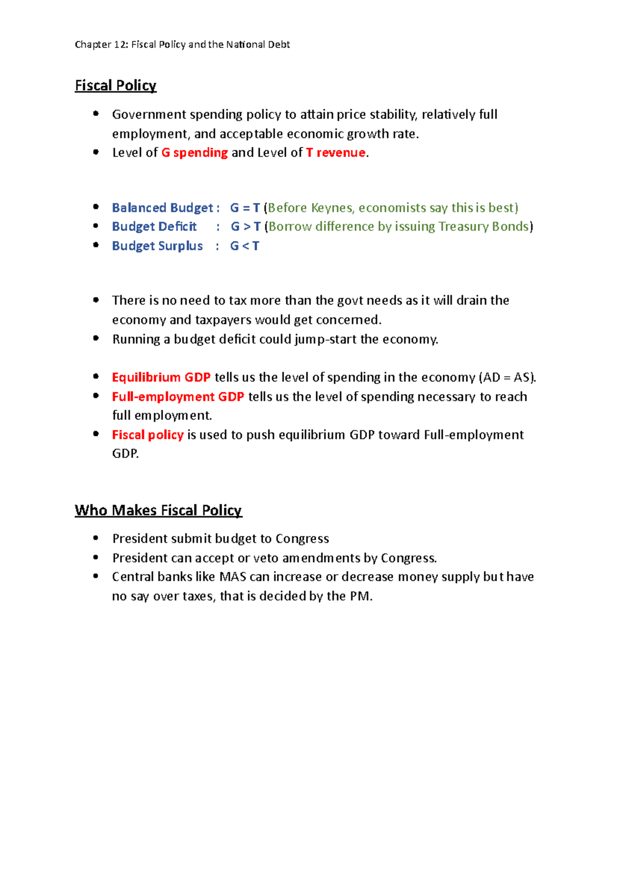 Chapter 12 - Summary of Fiscal Policy and National Debt in Introductory ...