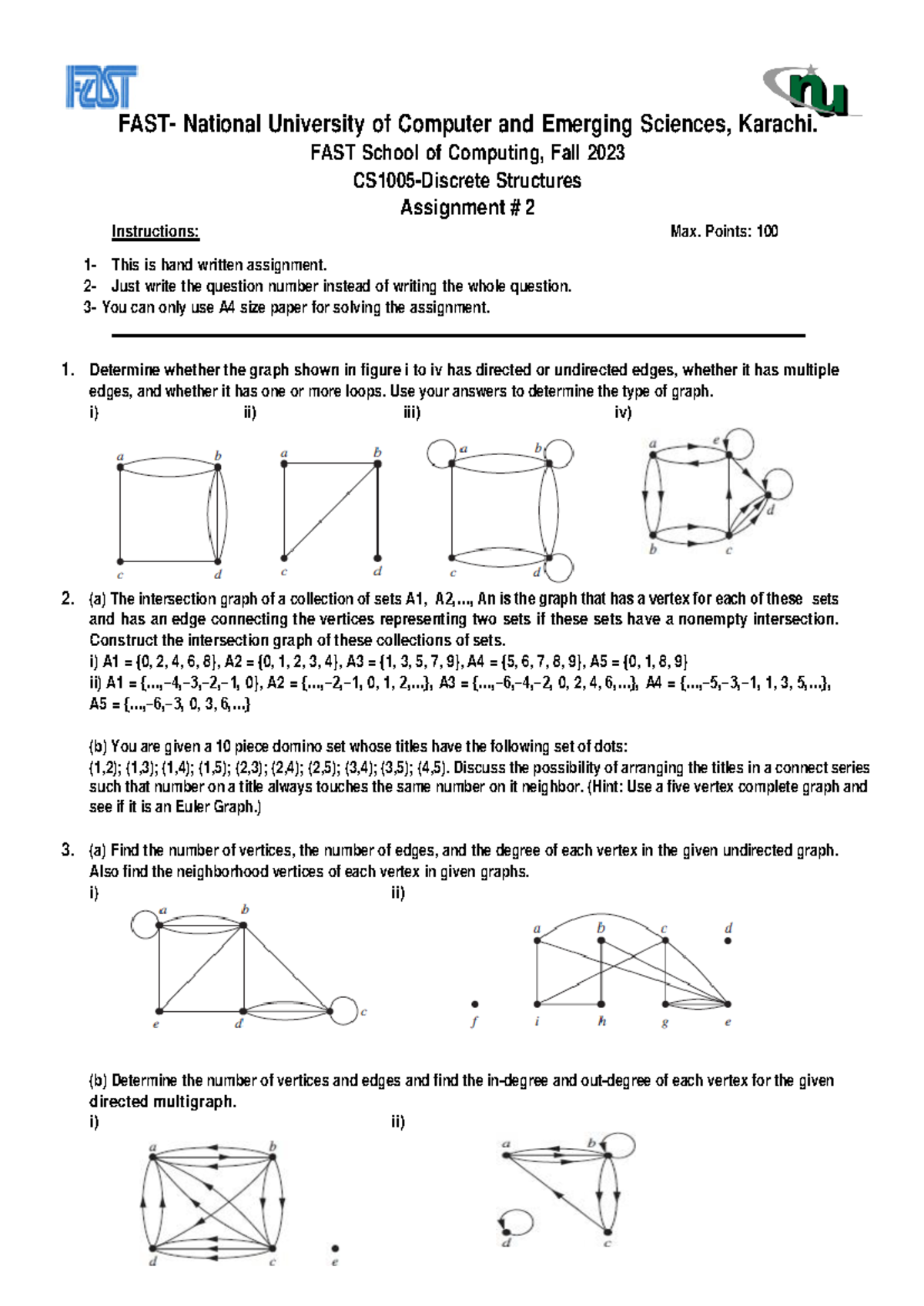 CS1005 - Discrete Structures: Assignment # 2 Instructions & Questions ...