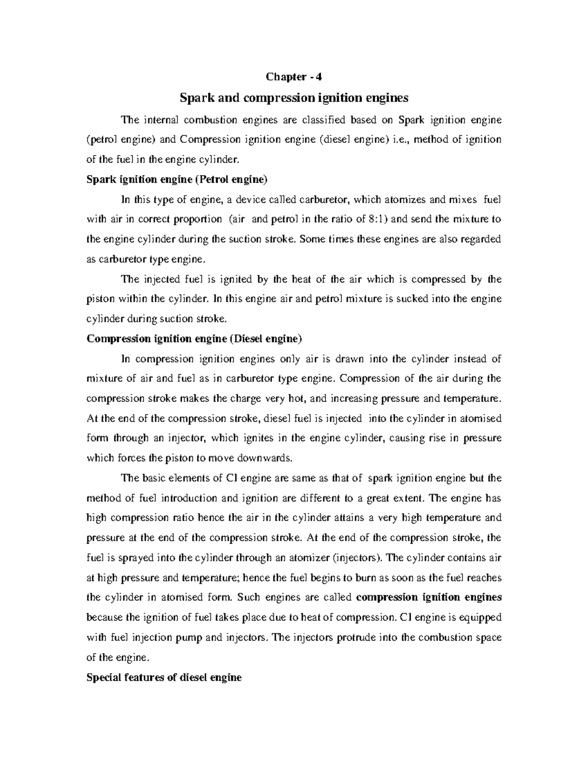 Chapter 4 & 5: Spark Ignition vs Compression Ignition Engines (ENG 101 ...