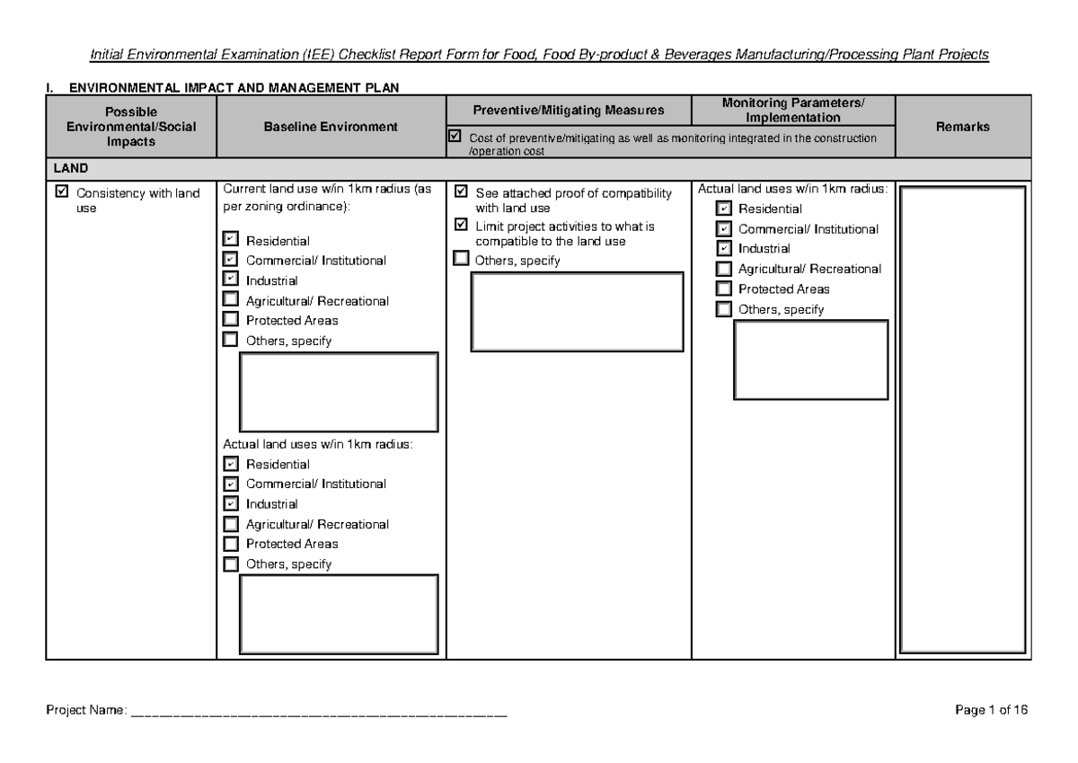 IEE Checklist Report for Environmental Impact Assessment - Studocu