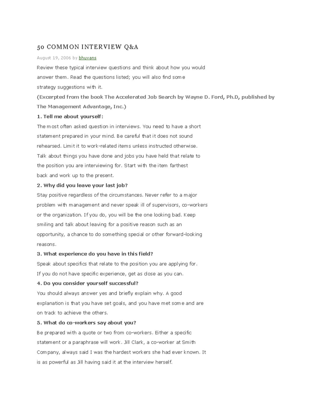 50 Common Interview Questions and Answers: Strategies for Success - Studocu