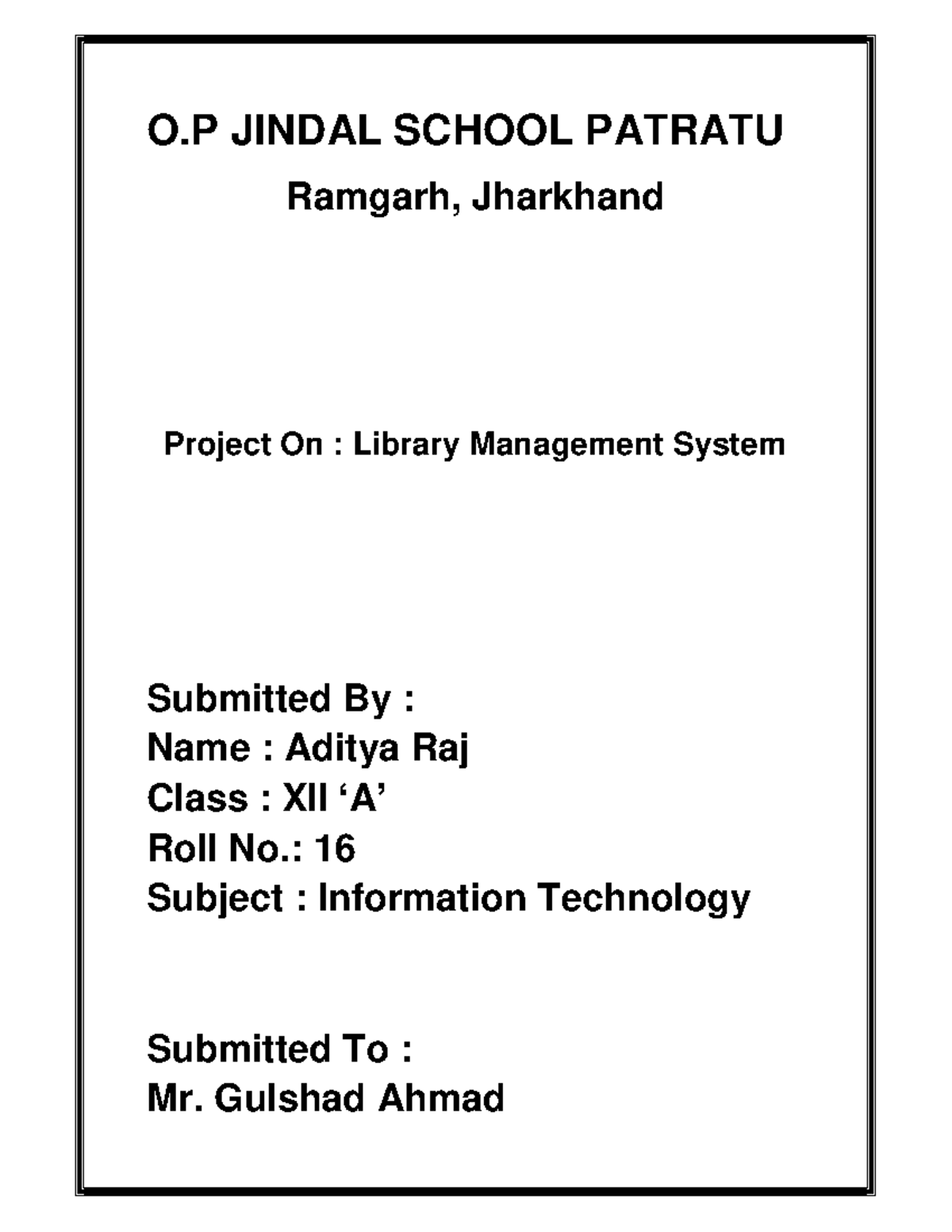 Library Management System Project - IT Class XII - Studocu