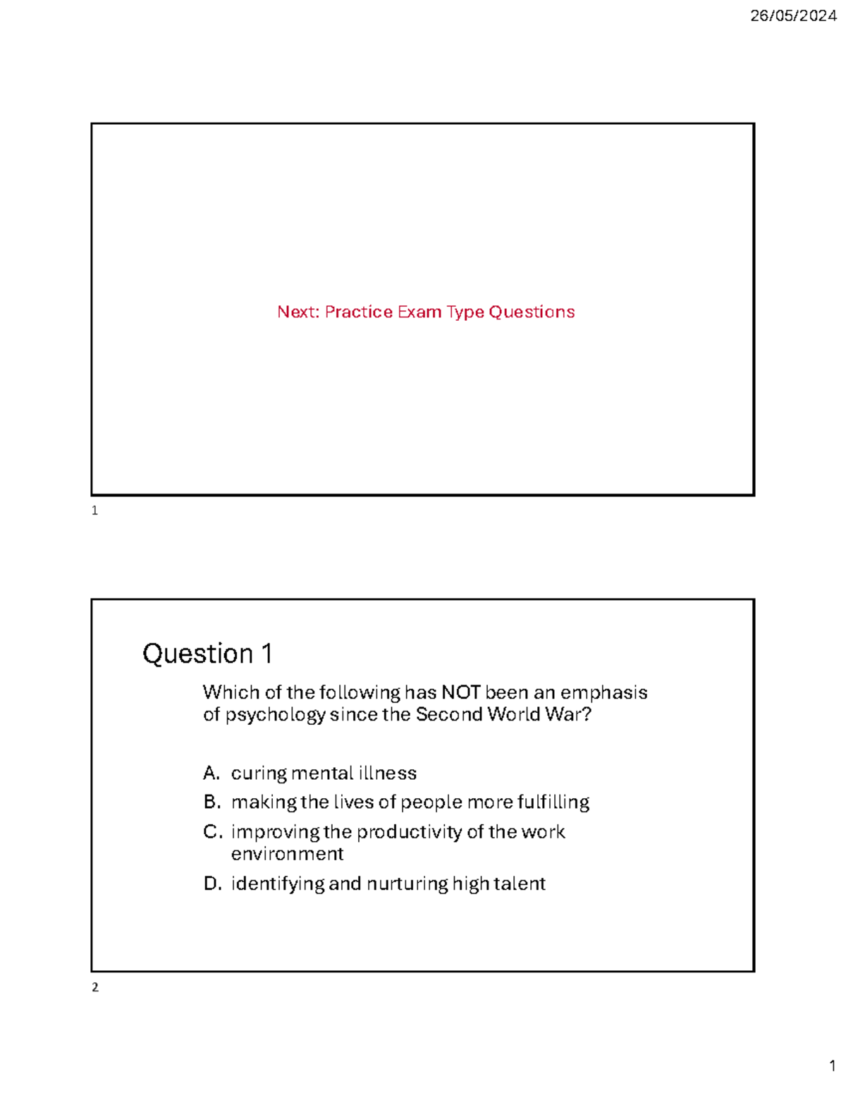 Practice Exam - Psychology Concepts and Questions (PSY 101) - Studocu