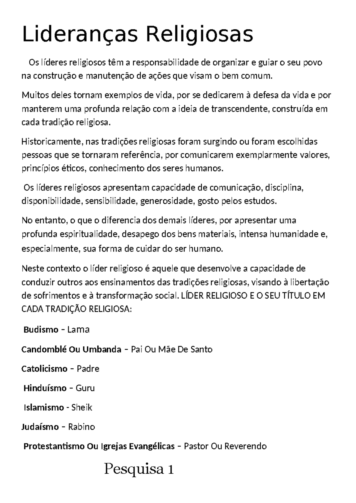 Lideranças Religiosas 7 ano2024 - Lideranças Religiosas Os líderes ...