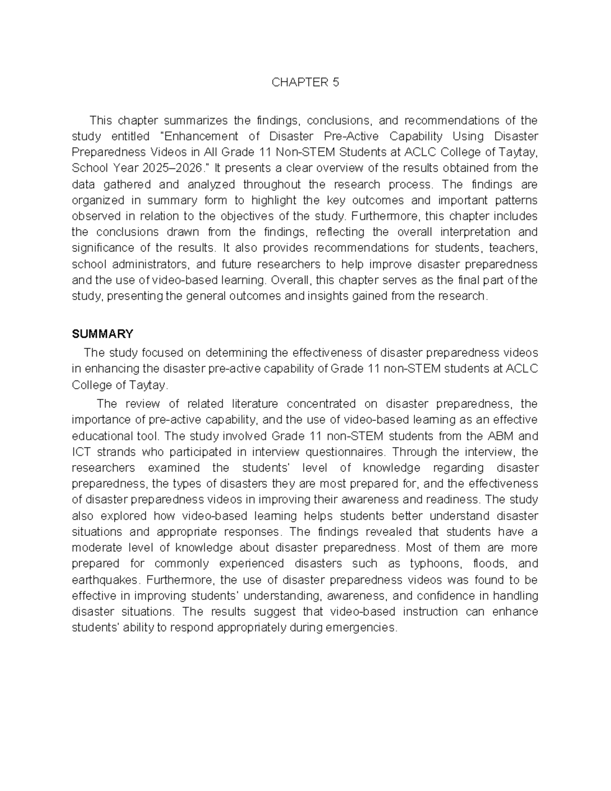 CHAPTER 5: Findings and Recommendations on Disaster Preparedness Videos ...