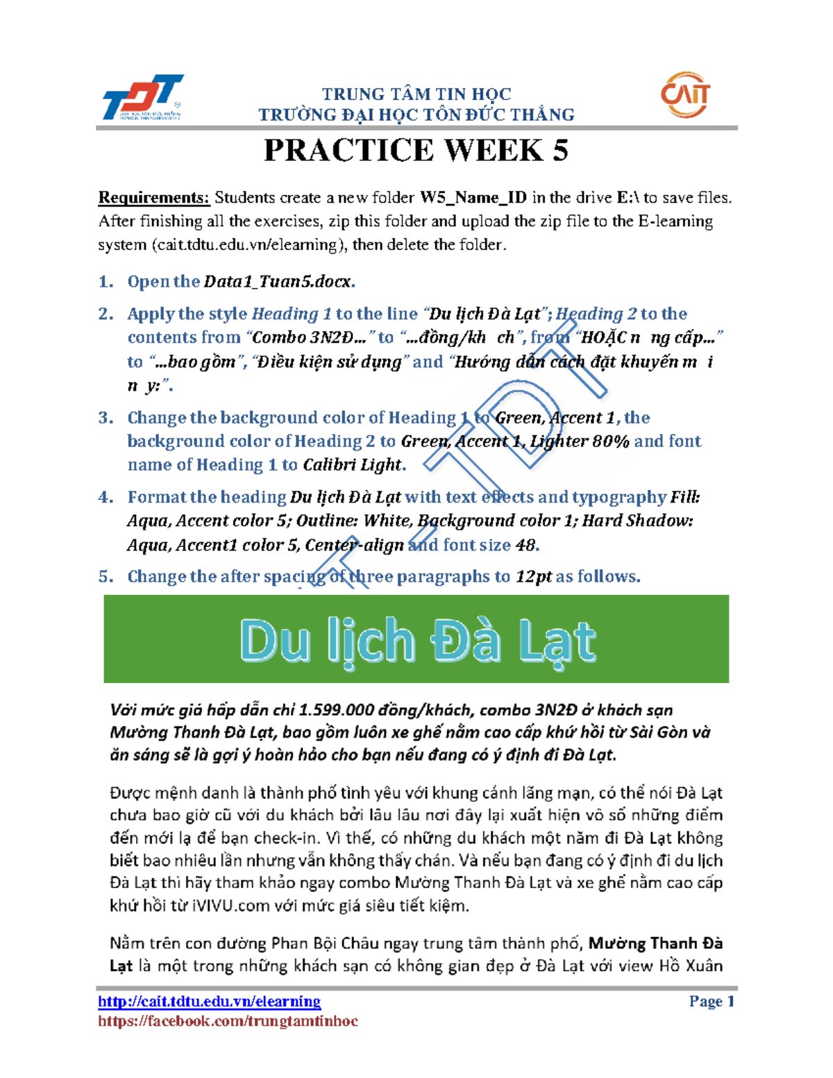 Practice in class Word W5: Formatting and styling tasks - Studocu
